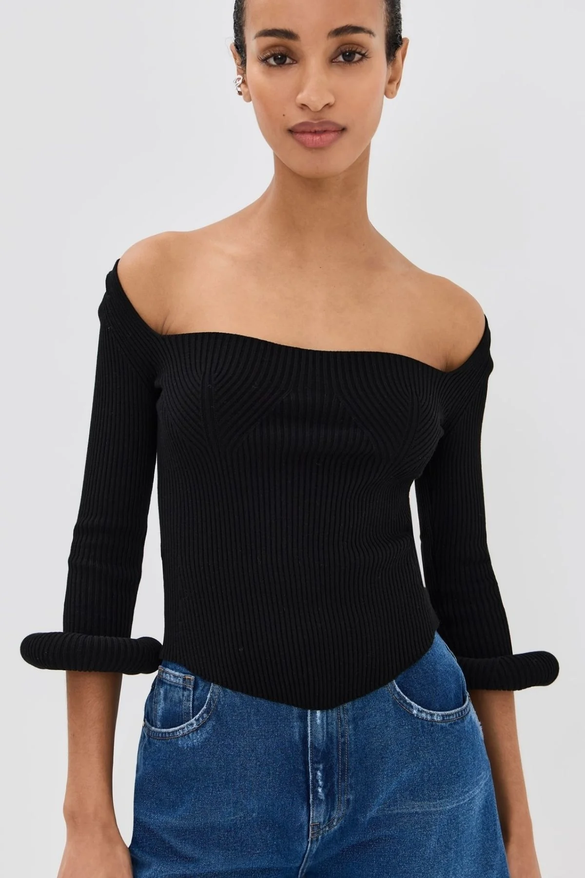 A.W.A.K.E. Mode Square Neck Knit Doughnut Cuffs - Black - Image 2