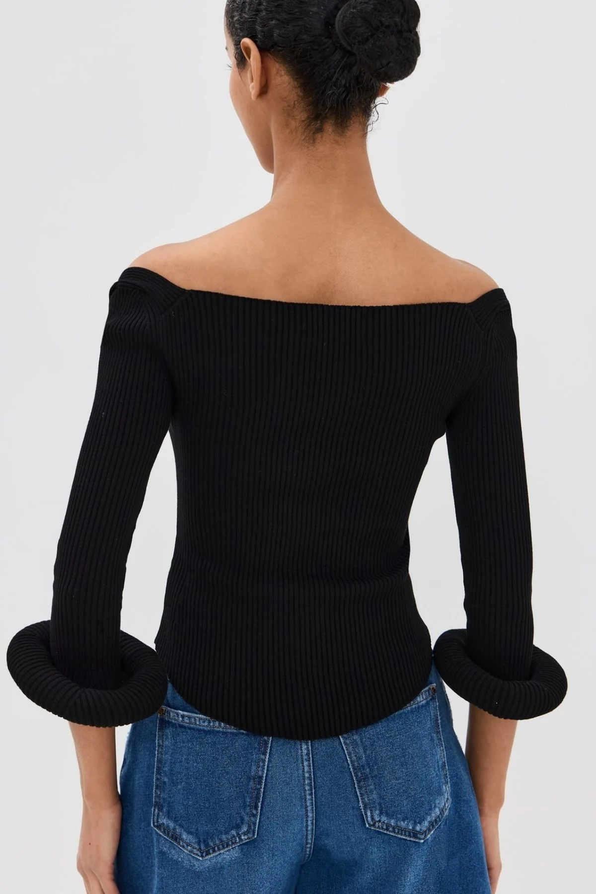A.W.A.K.E. Mode Square Neck Knit Doughnut Cuffs - Black - Image 4