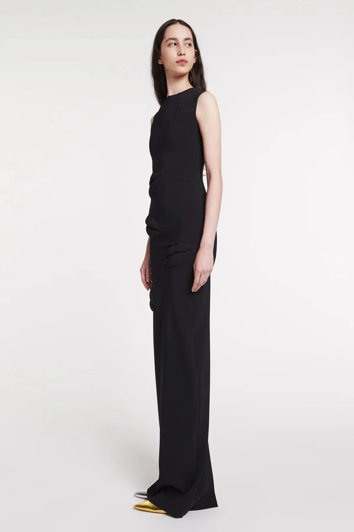 A.W.A.K.E. Mode Fitted Maxi Dress with Lip Applique - Black - Image 4