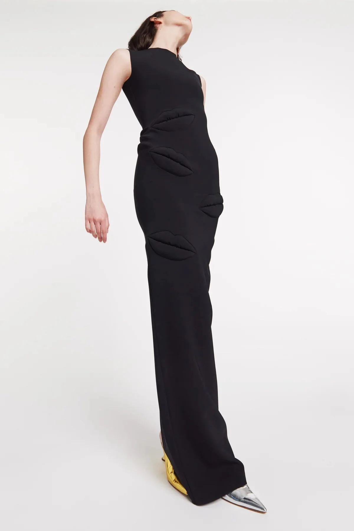 A.W.A.K.E. Mode Fitted Maxi Dress with Lip Applique - Black - Image 6