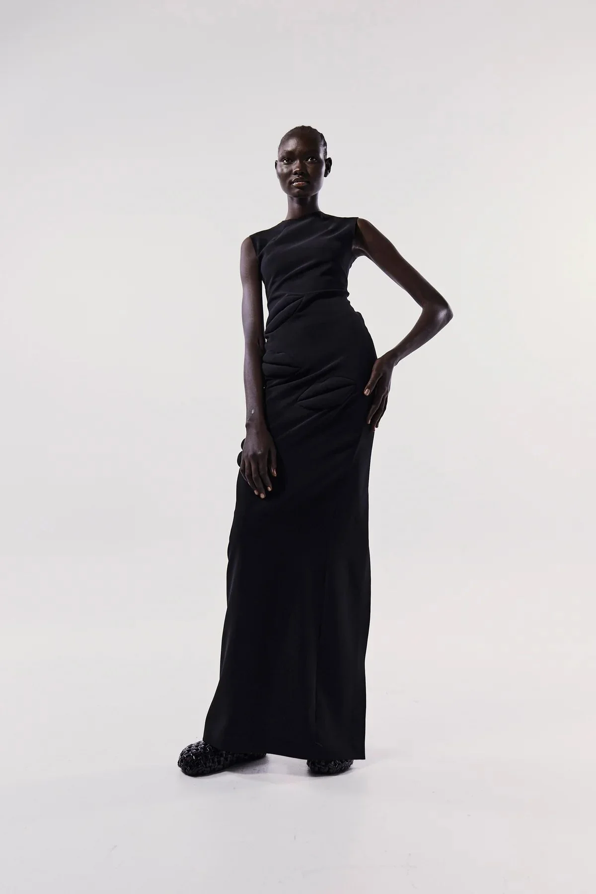 A.W.A.K.E. Mode Fitted Maxi Dress with Lip Applique - Black - Image 7