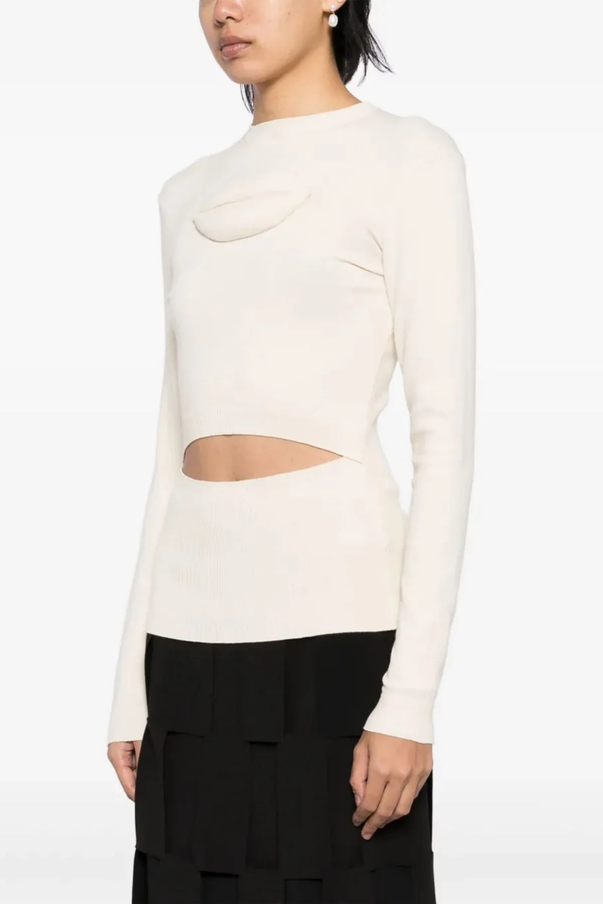 A.W.A.K.E. Mode Knit Top with Lip Appliqué - Ivory - Image 5