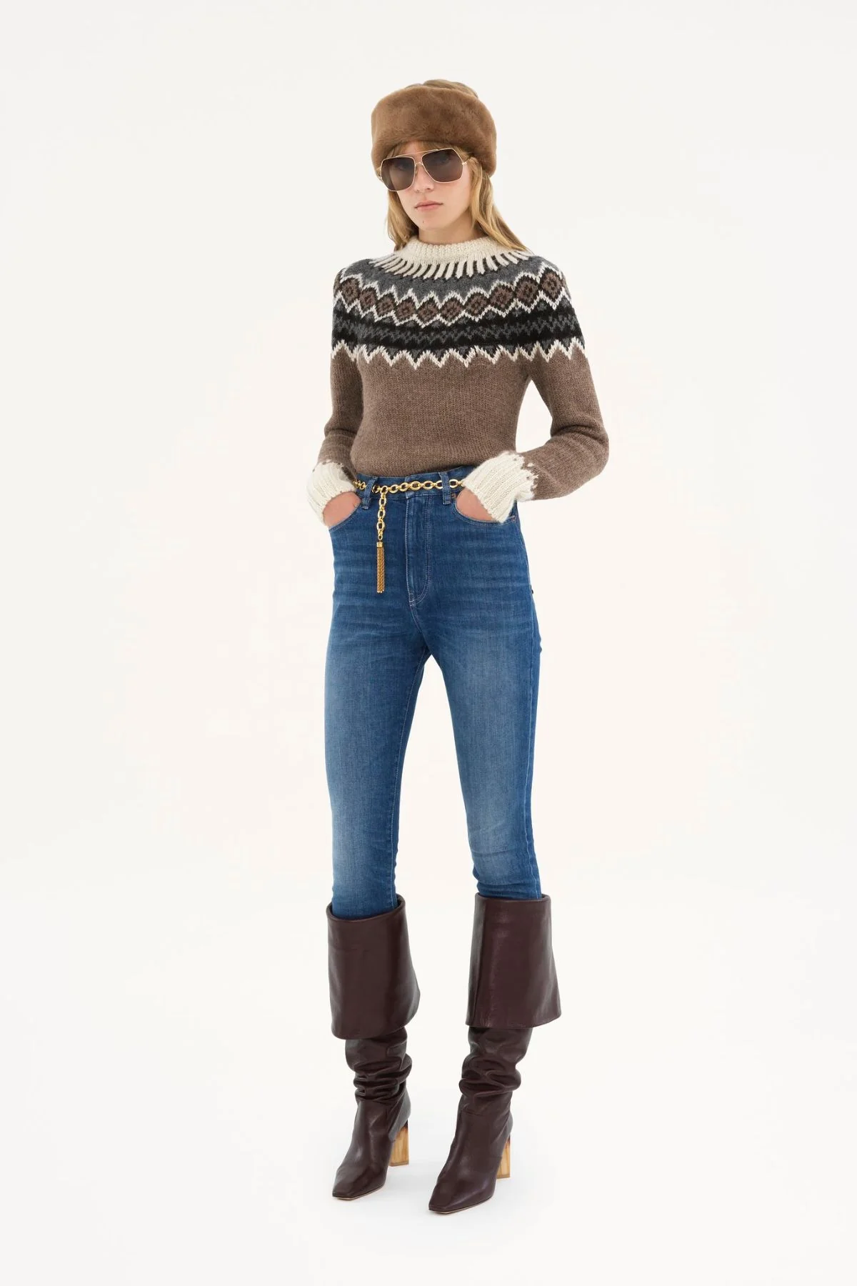 Chloé Fair Isle Jumper - Brown Beige - Image 5