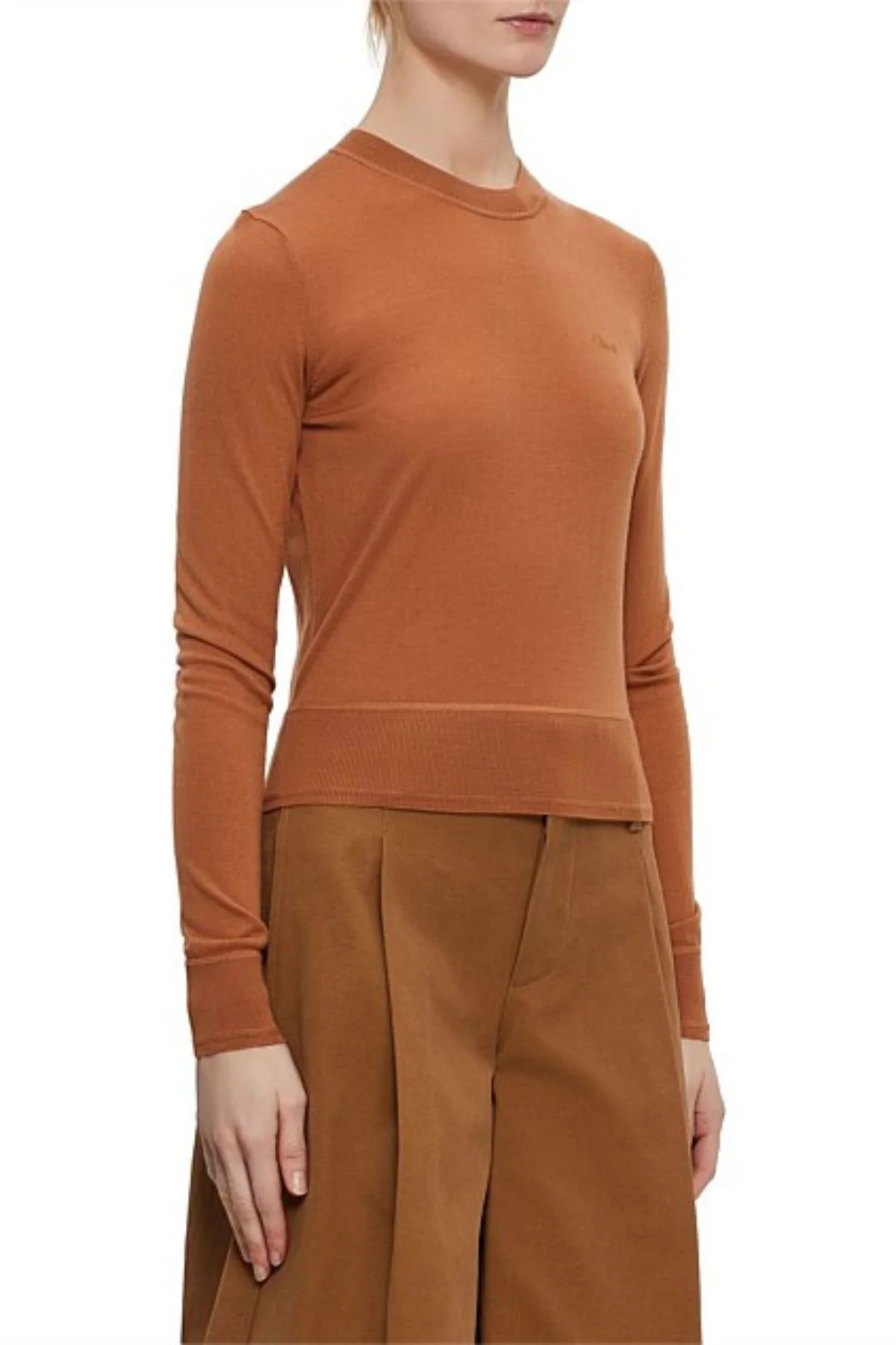 Chloé Long Sleeve Logo Sweater - Cognac Brown - Image 3