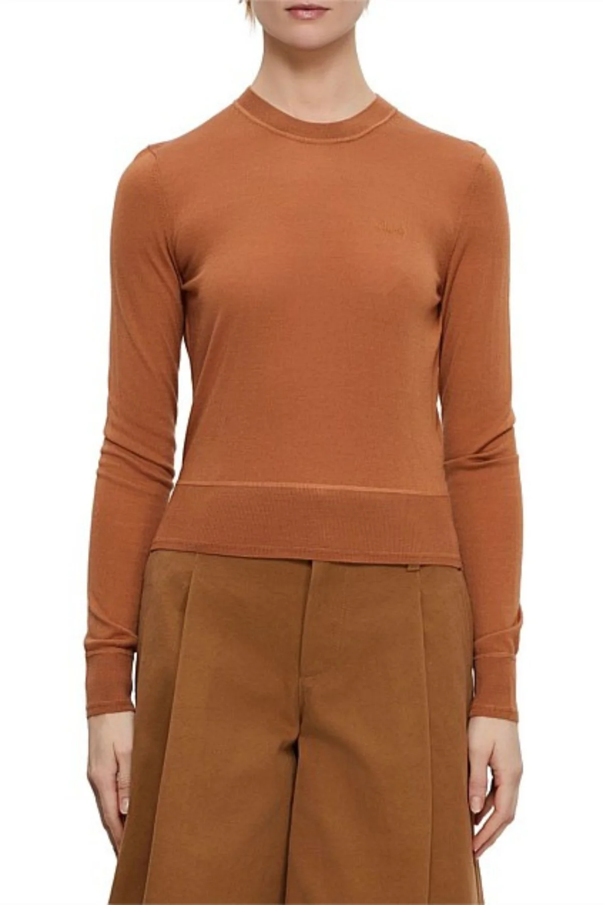Chloé Long Sleeve Logo Sweater - Cognac Brown - Image 6