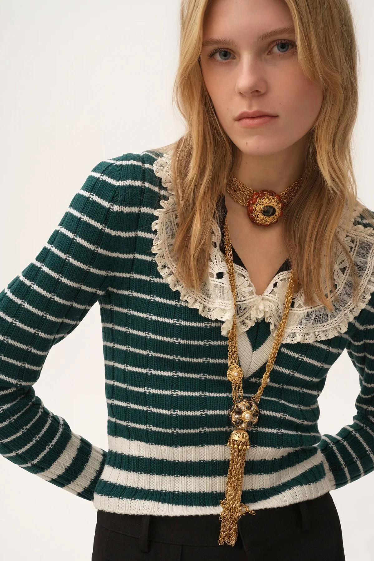 Chloé V-Neck Sweater - Green White - Image 6