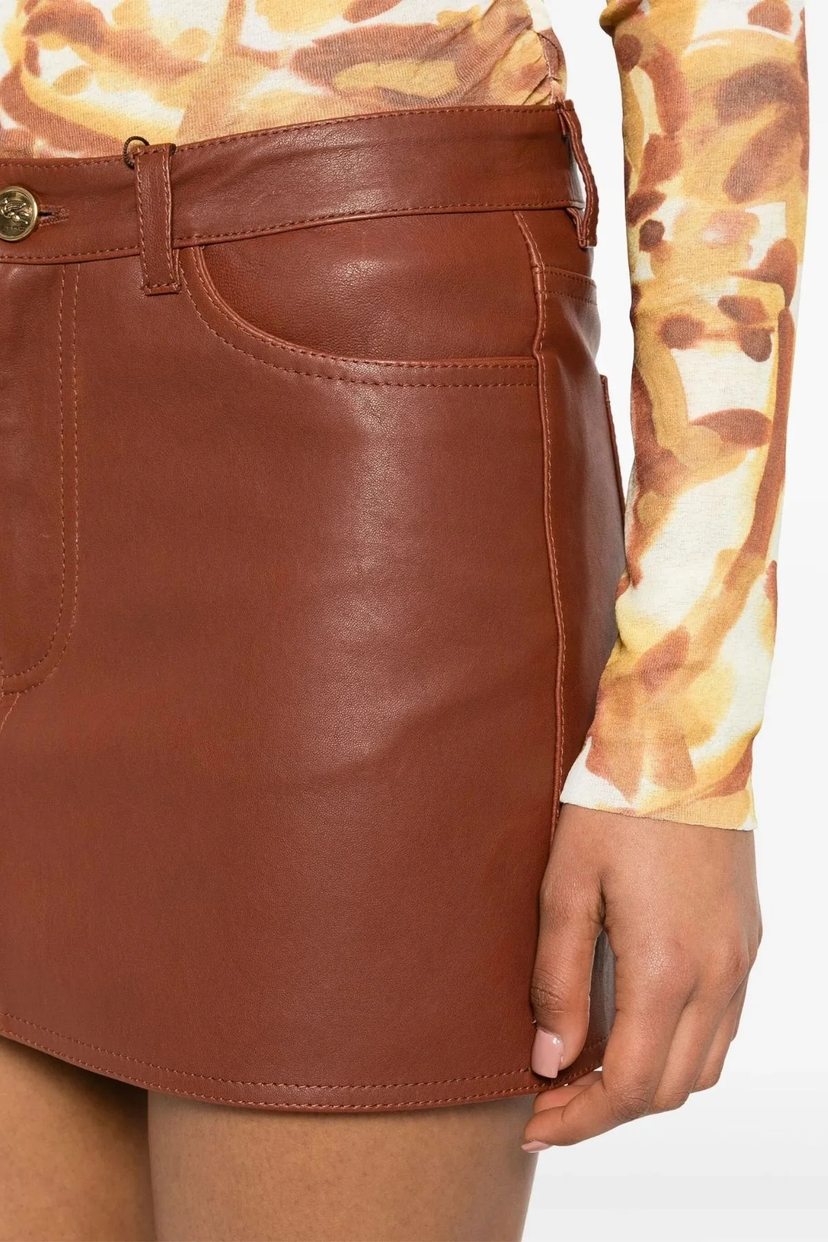 Etro Mini Leather Skirt - Brown - Image 4