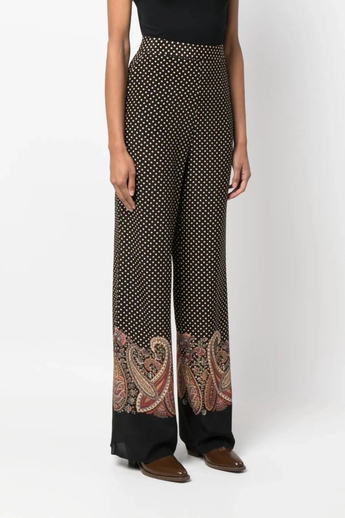 Etro Paisley Dot Print Silk Pant - Black - Image 3