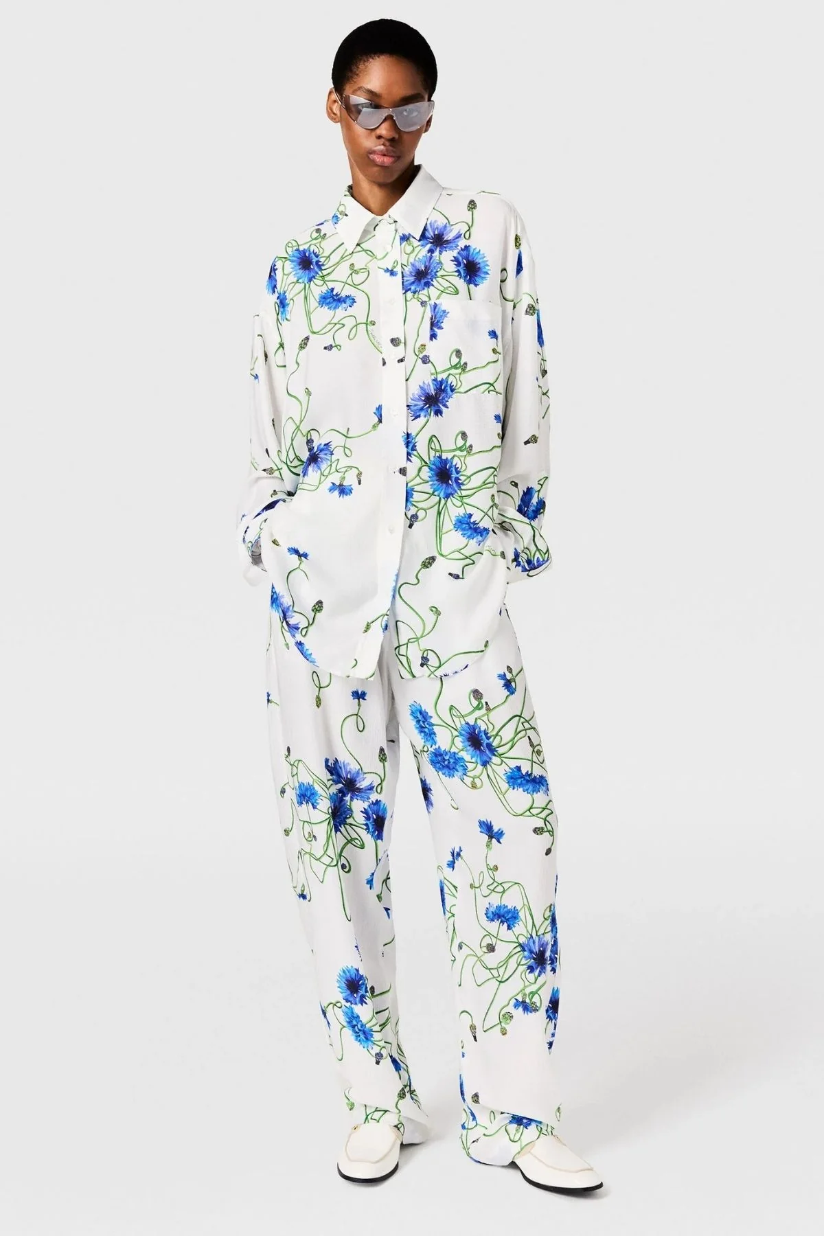 Stella McCartney Floral  Print Hammered Overshirt - Cornflower - Image 6