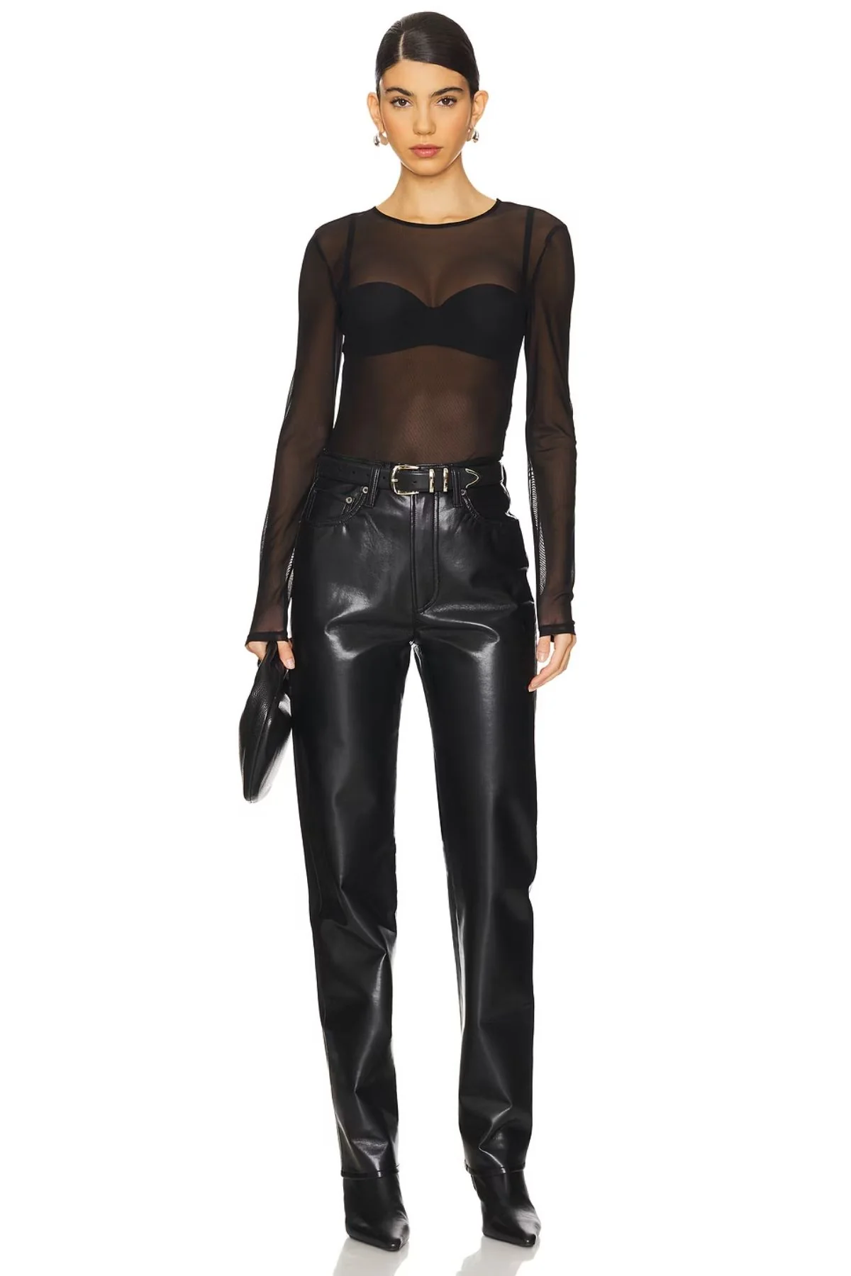Frame Denim Stretch Mesh Bodysuit - Black - Image 2