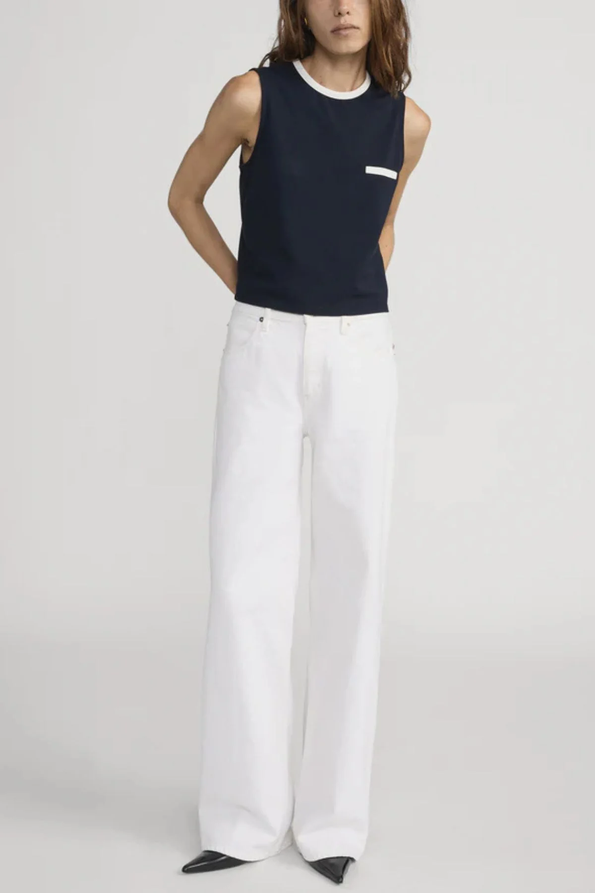 Frame Denim The Pique Pocket Tank - Navy Multi - Image 2