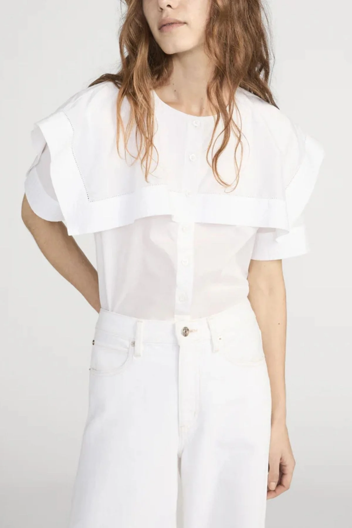 Frame Denim The Sleek Cape Shirt - White - Image 5