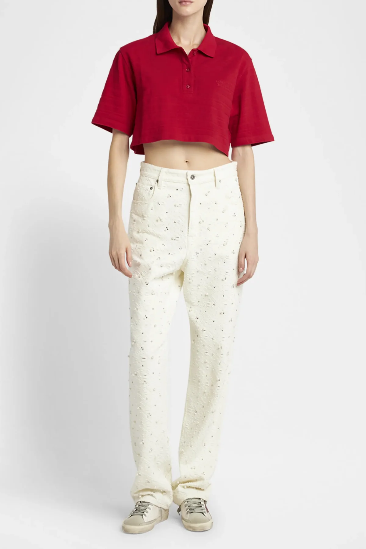 Golden Goose Medium Crop Polo - Haute Red - Image 2