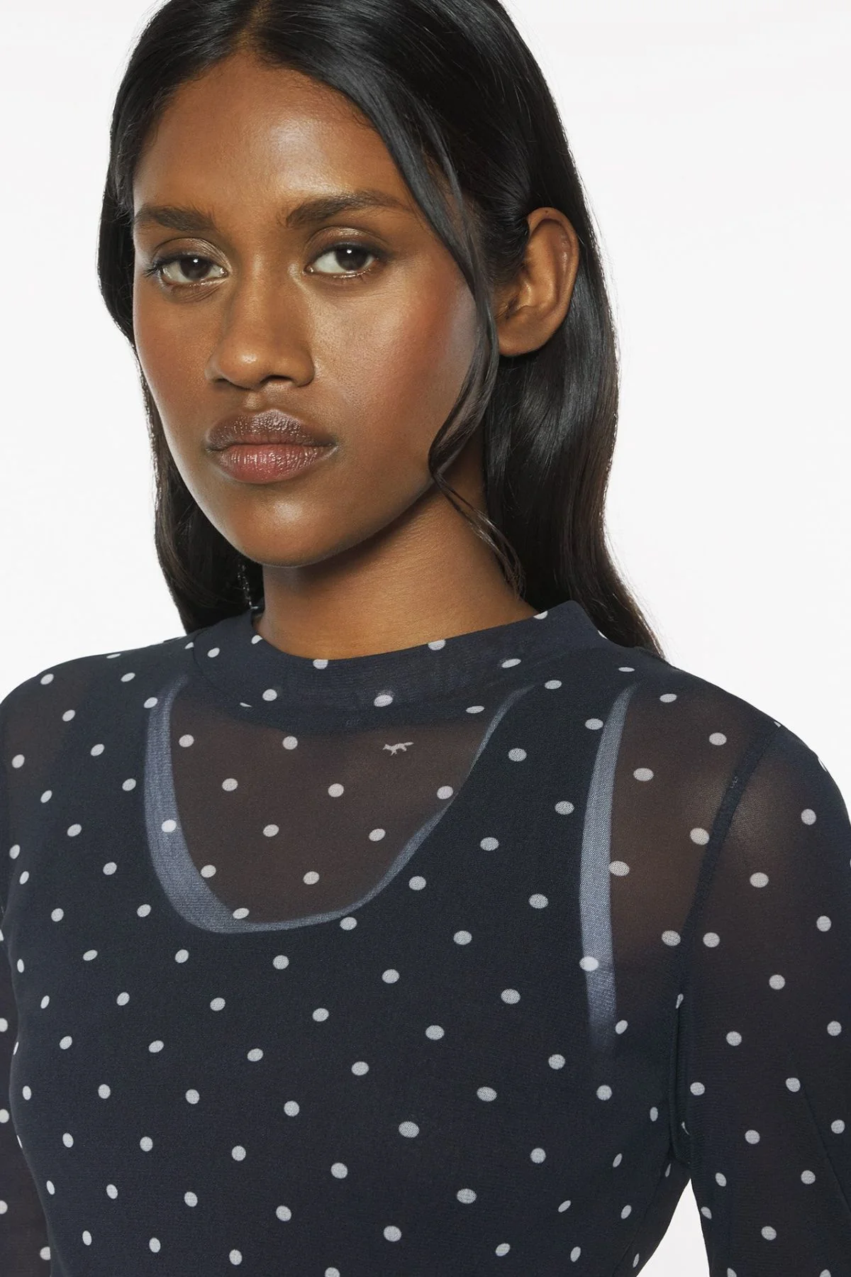 Maison Kitsuné Polka Dot Fox Mesh Top - Black/ White - Image 3