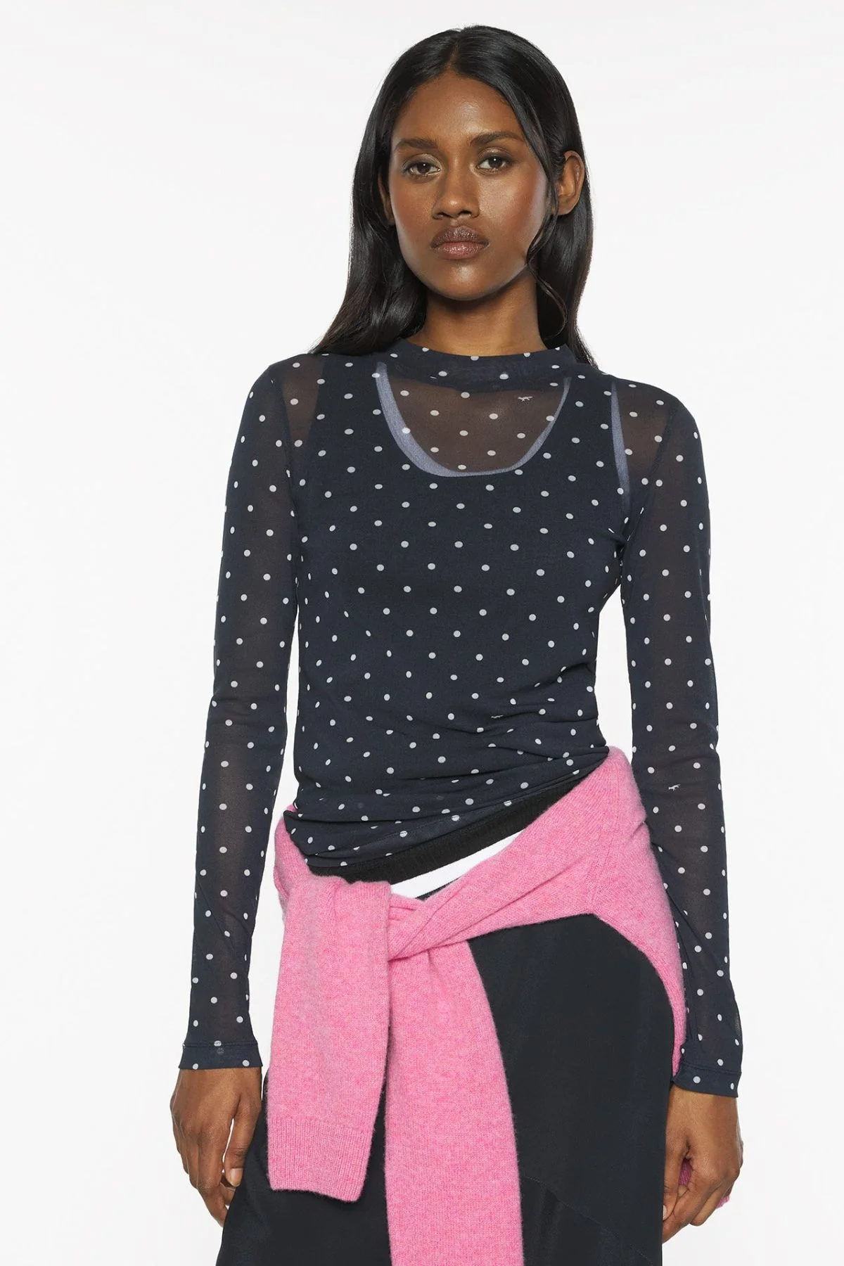Maison Kitsuné Polka Dot Fox Mesh Top - Black/ White - Image 4