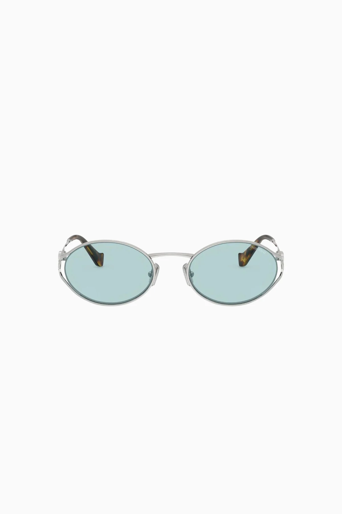 Miu Miu Oval Frame Sunglasses - Silver/ Light Blue