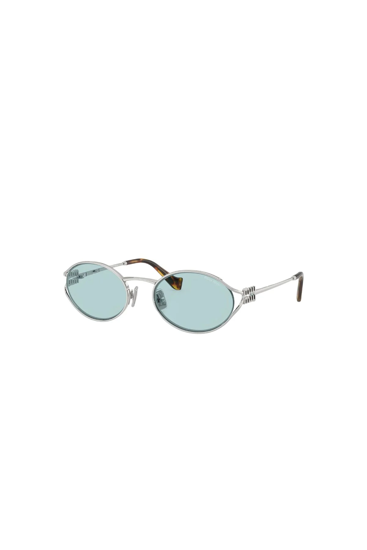 Miu Miu Oval Frame Sunglasses - Silver/ Light Blue - Image 2