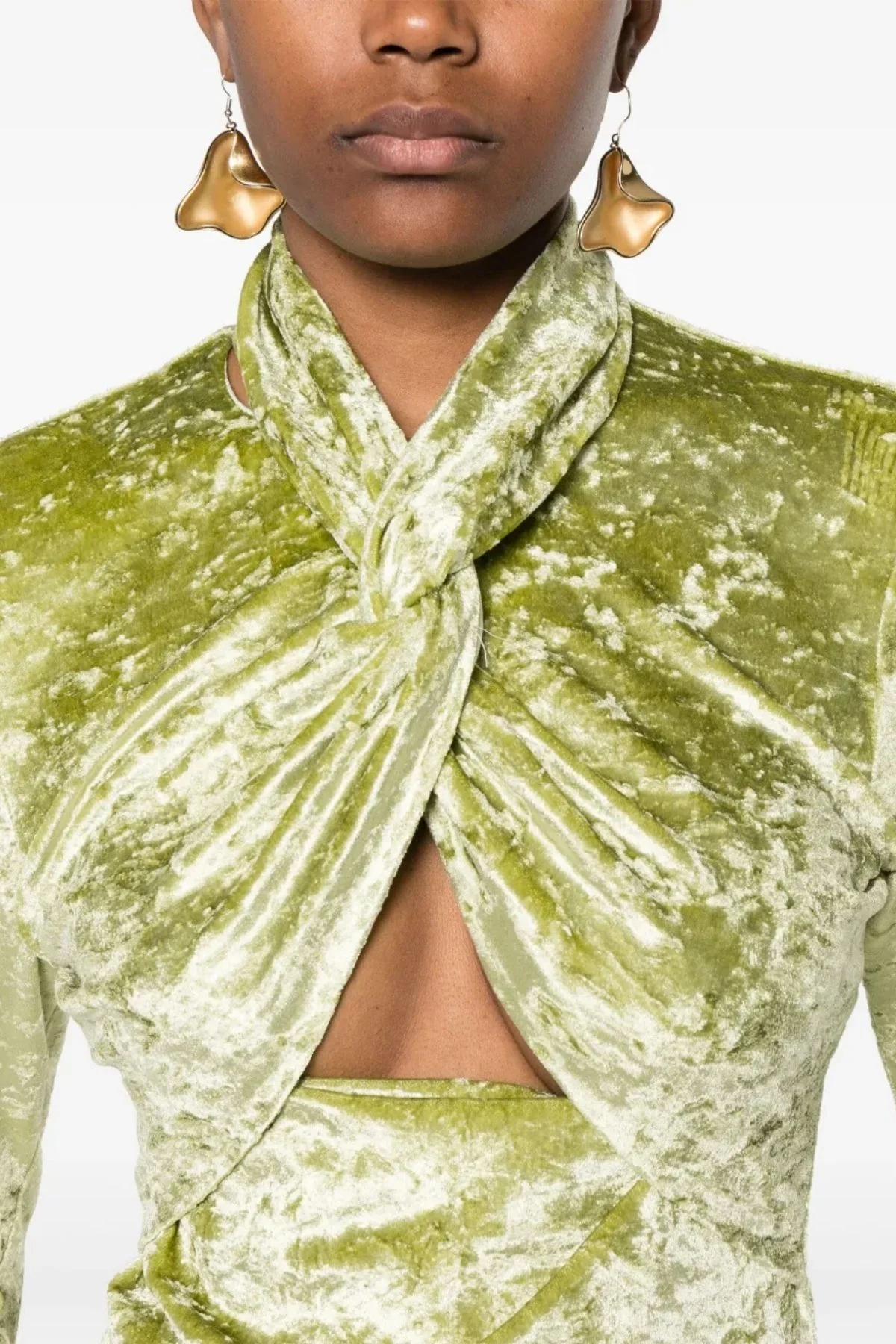 Nanushka Iride Twist-Front Crushed Velvet Top - Sage - Image 5
