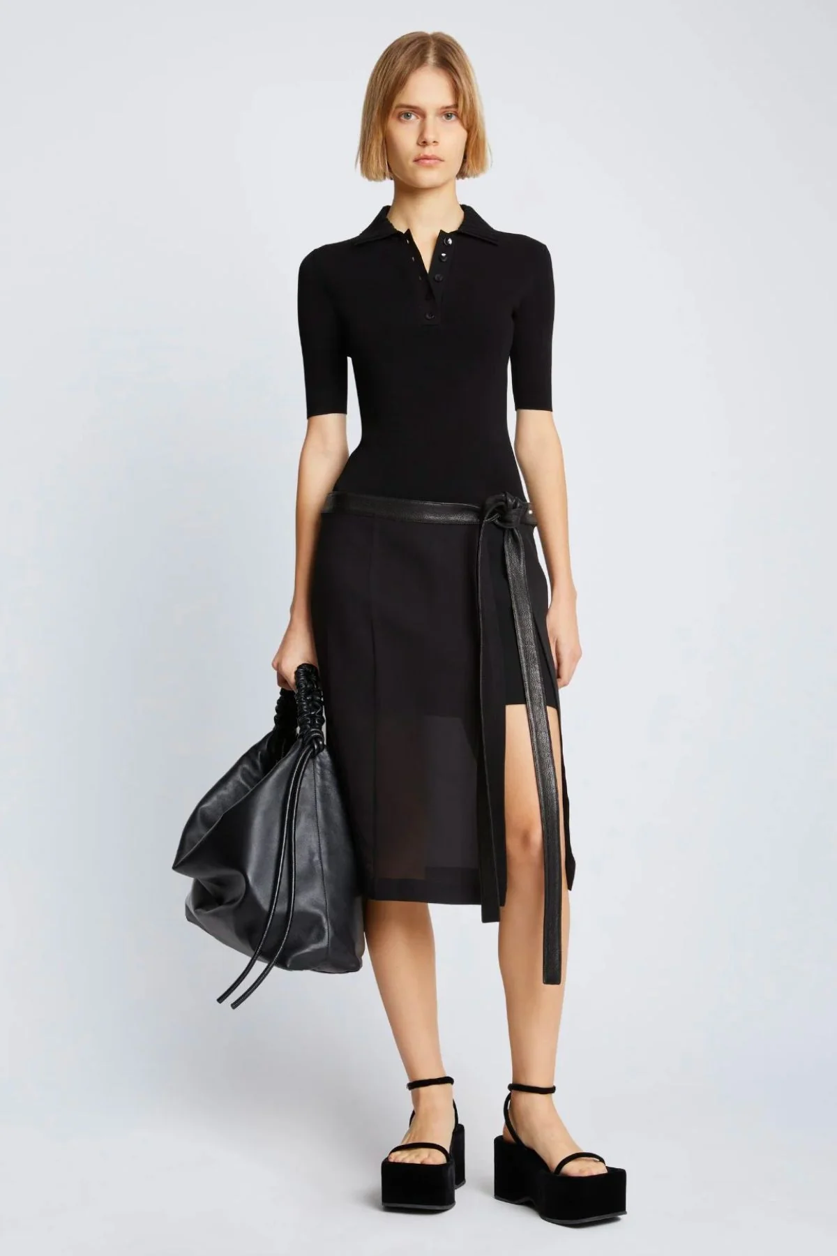 Proenza Schouler Silk Viscose Polo Bodysuit - Black - Image 2