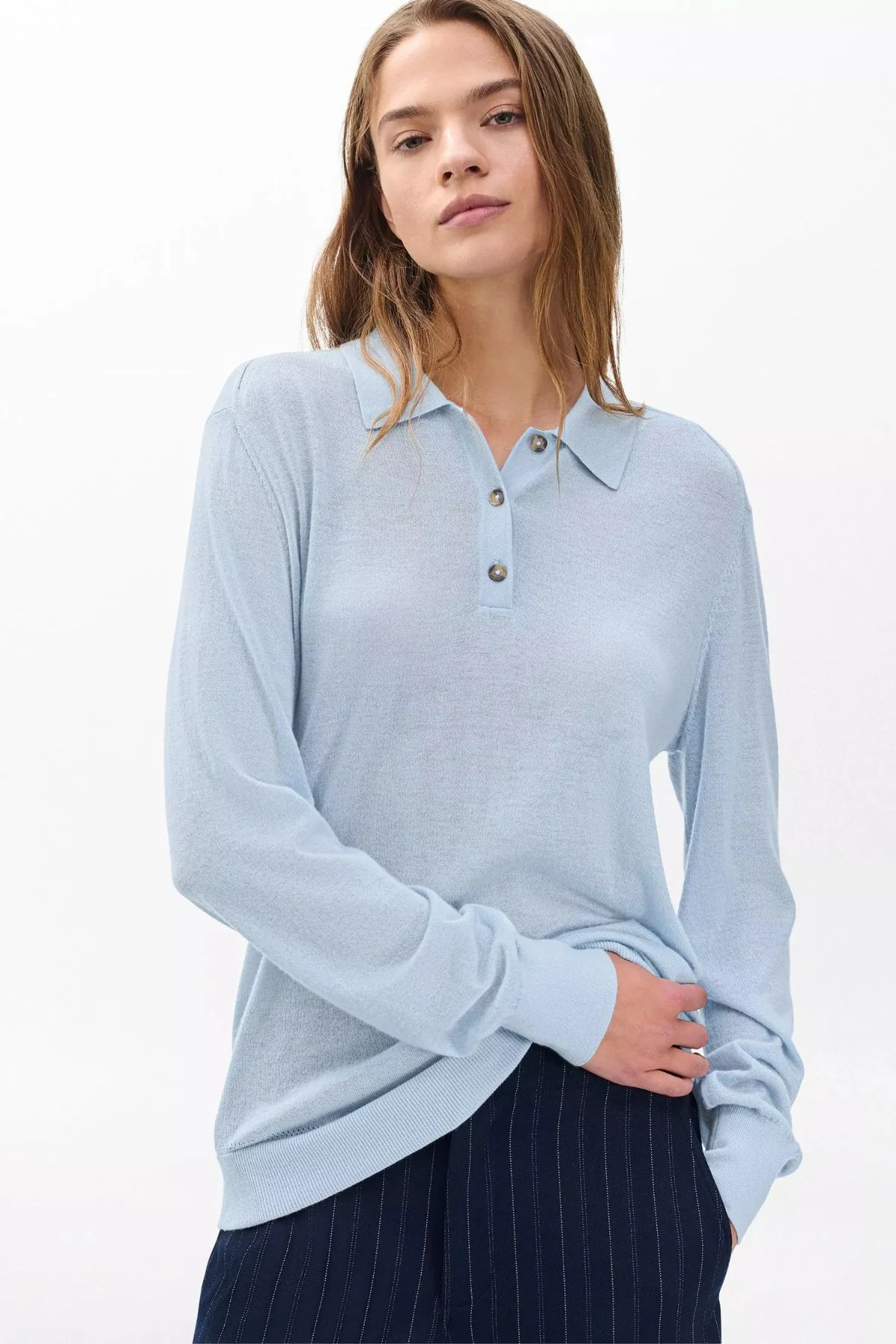 Rag & Bone Adeline Cashmere Polo - Light Blue - Image 2