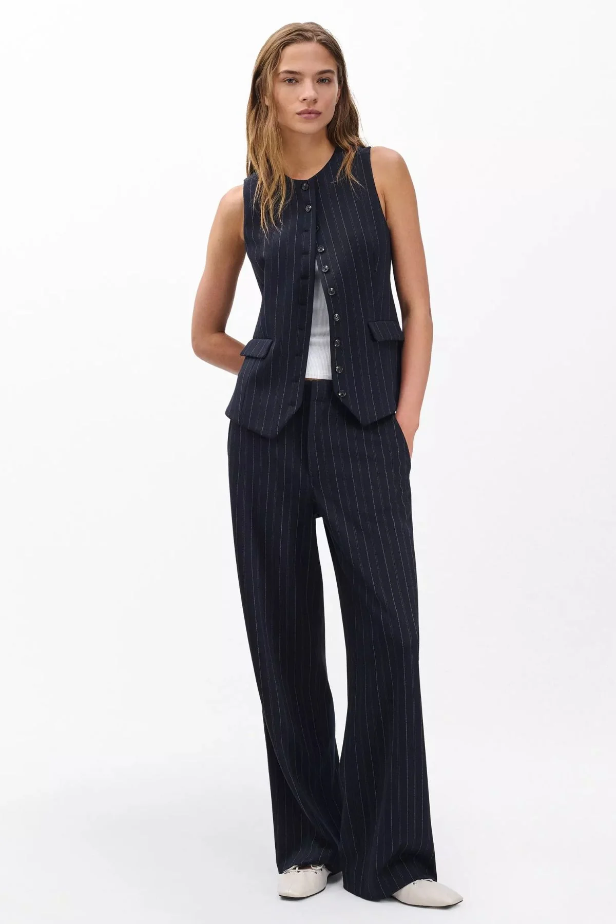 Rag & Bone Irina Ponte Long Vest - Navy Multi - Image 2