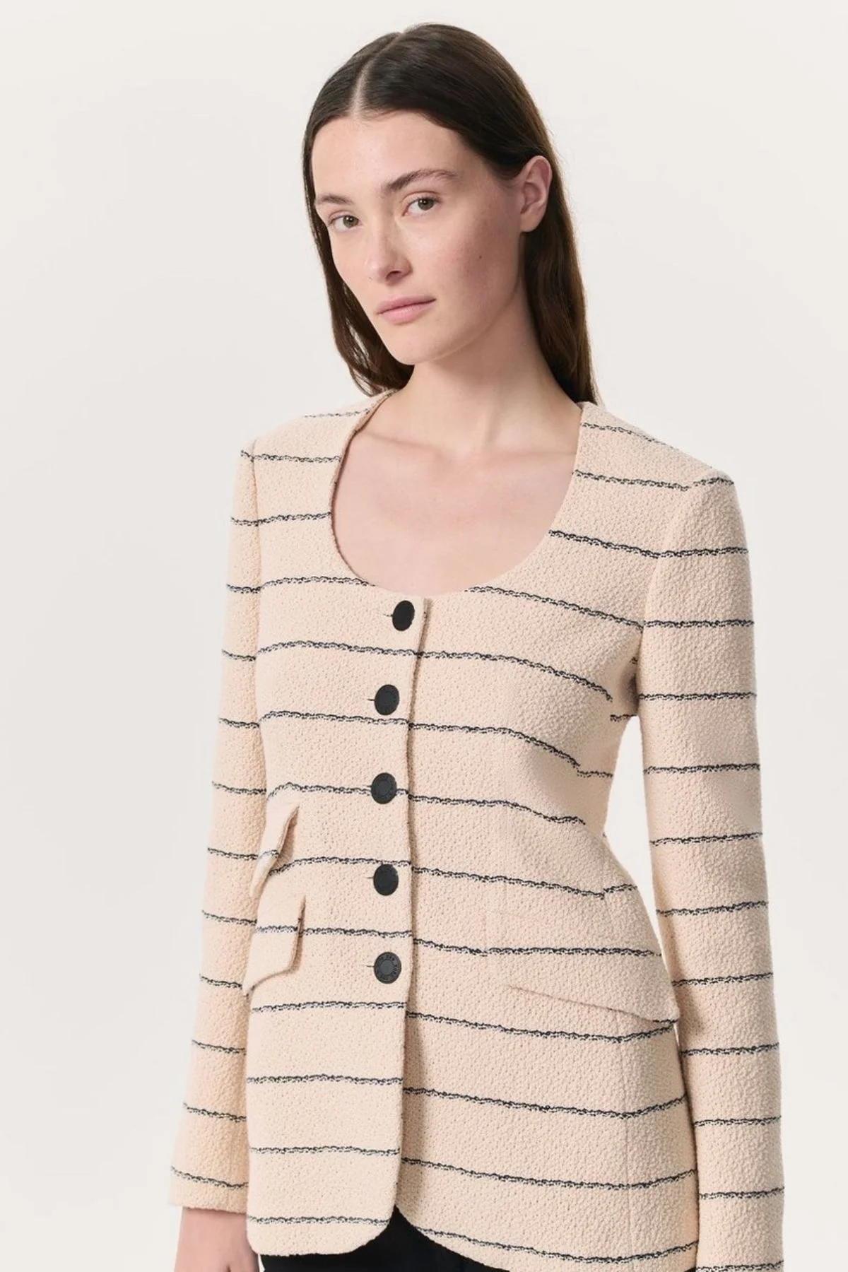 Rag & Bone Roslyn Tweed Blazer - Cream Stripe - Image 4