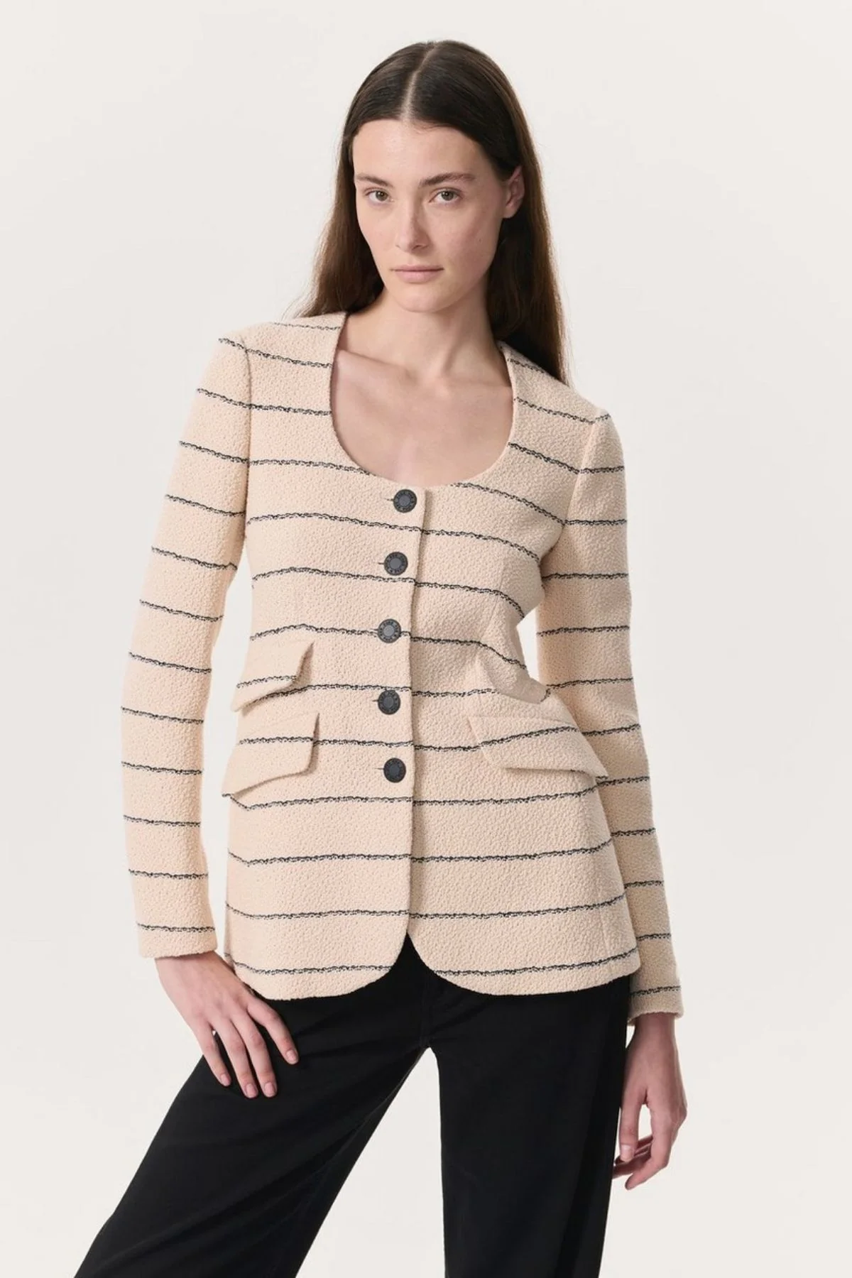 Rag & Bone Roslyn Tweed Blazer - Cream Stripe - Image 6