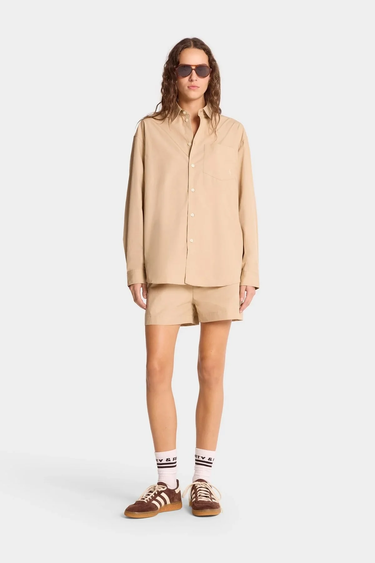 Sporty & Rich SRC Oversized Shirt - British Tan/ White - Image 2