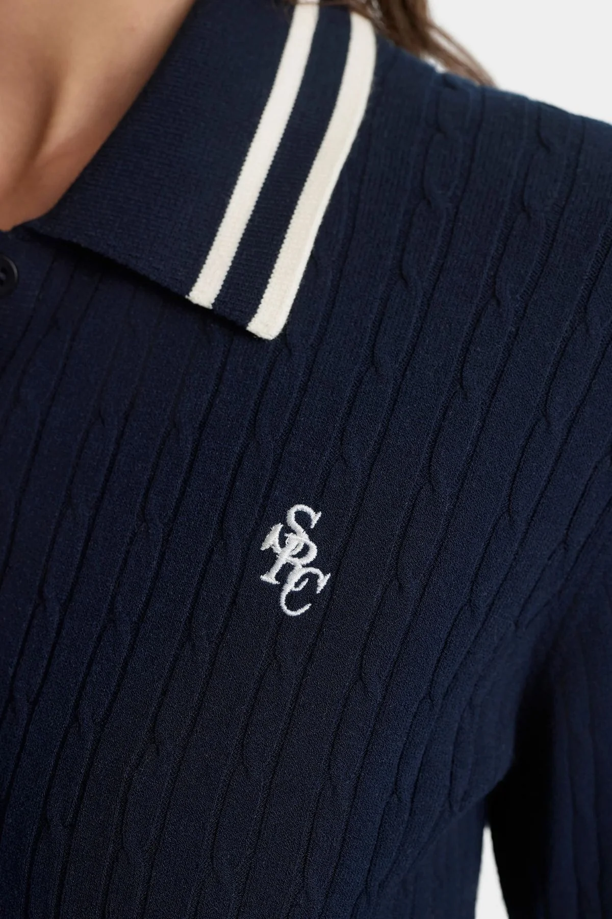 Sporty & Rich SRC LS Polo - Dark Navy/ Ecru - Image 4