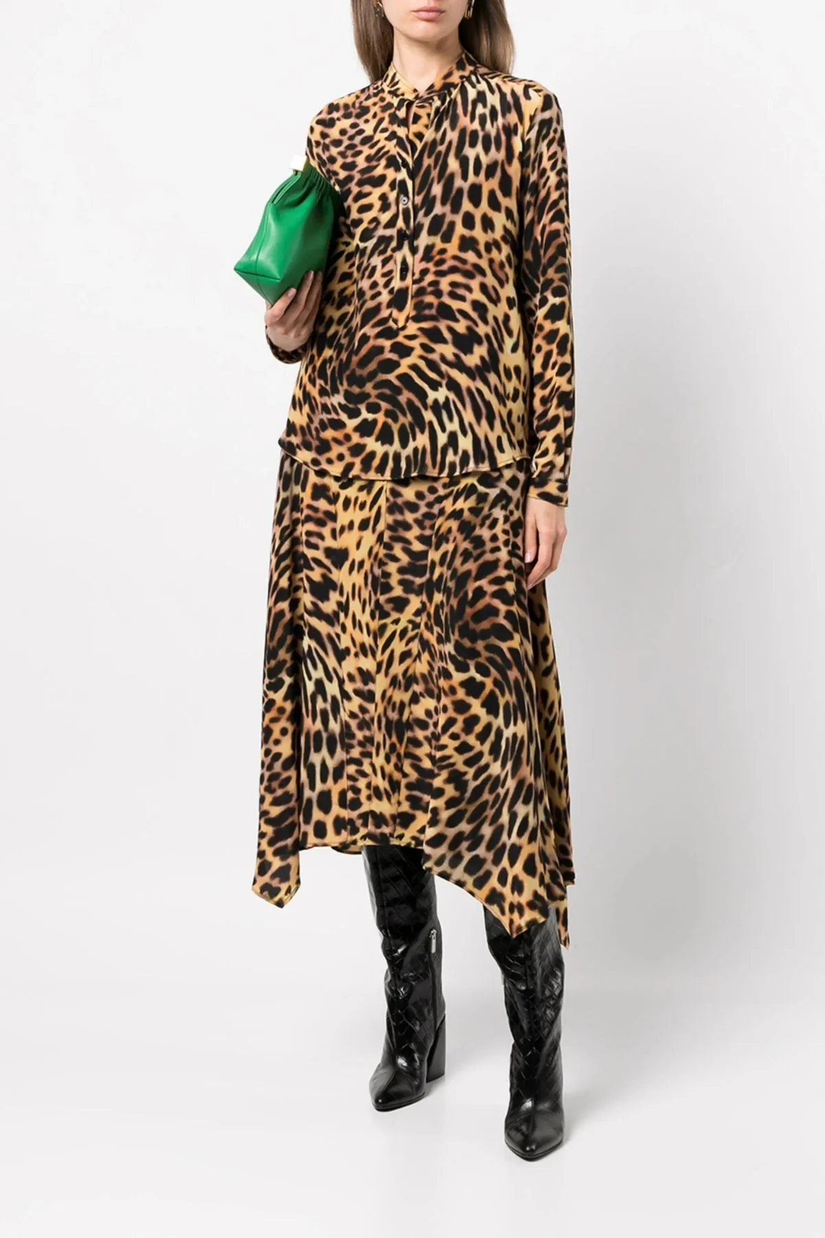 Stella McCartney Cheetah Print Collarless Silk Shirt - Tortoiseshell - Image 2