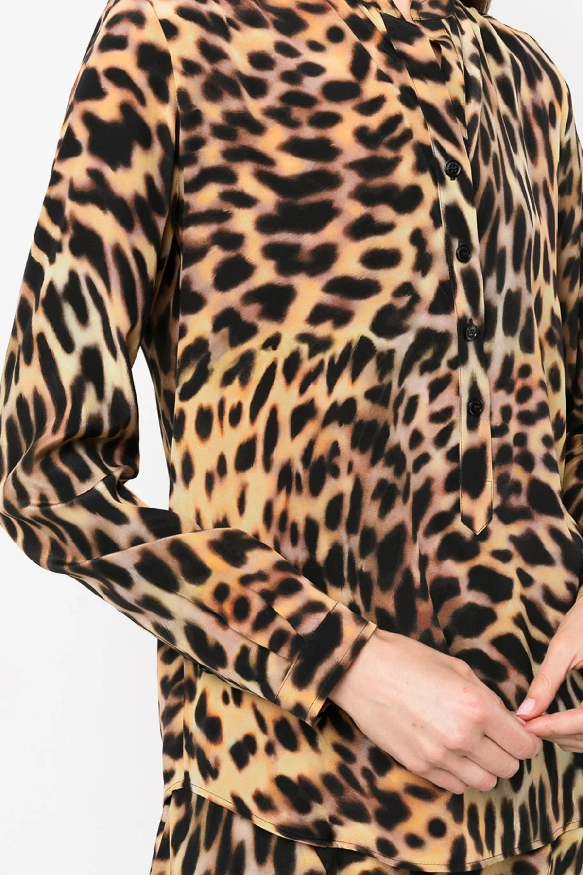 Stella McCartney Cheetah Print Collarless Silk Shirt - Tortoiseshell - Image 4