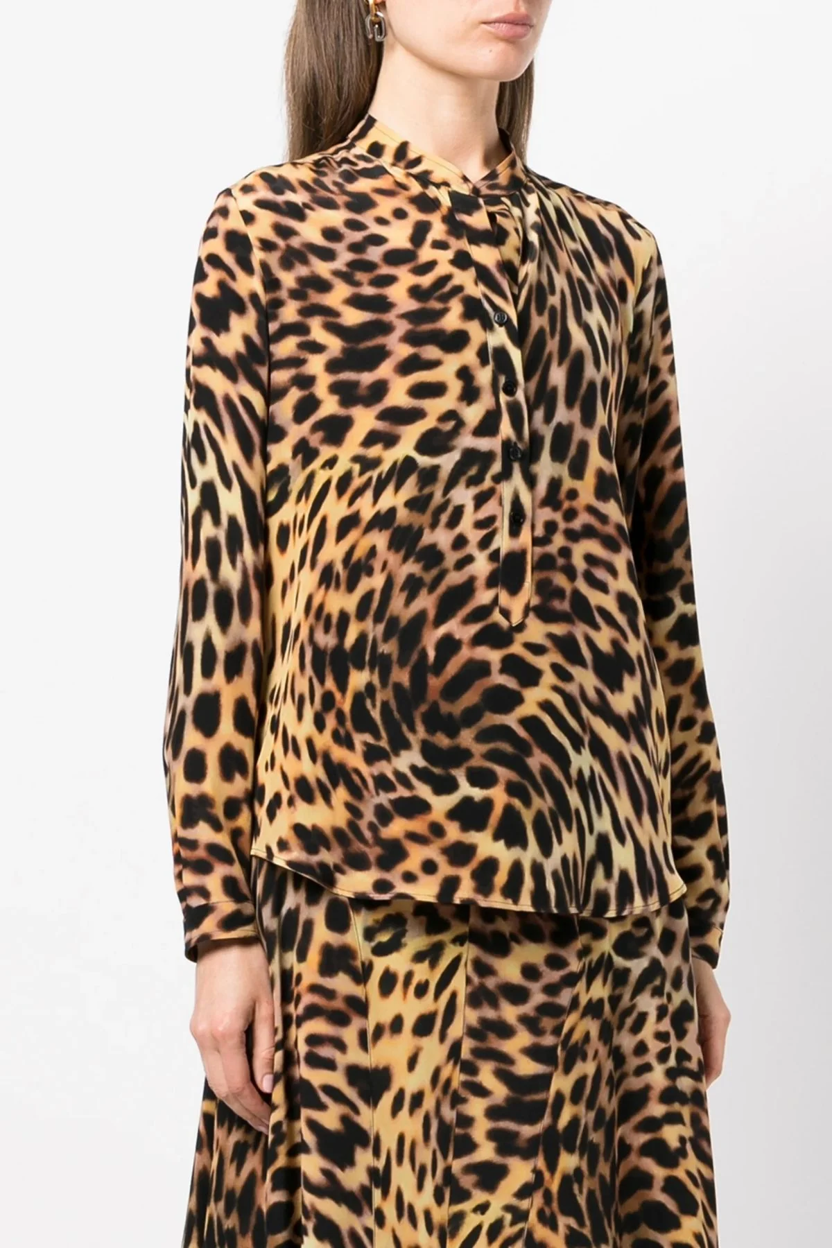Stella McCartney Cheetah Print Collarless Silk Shirt - Tortoiseshell - Image 5