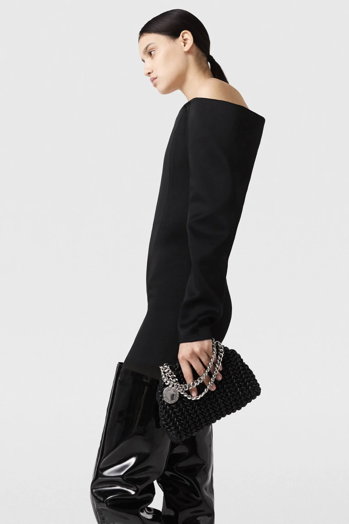 Stella McCartney Satin LS Mini Dress - Black - Image 3