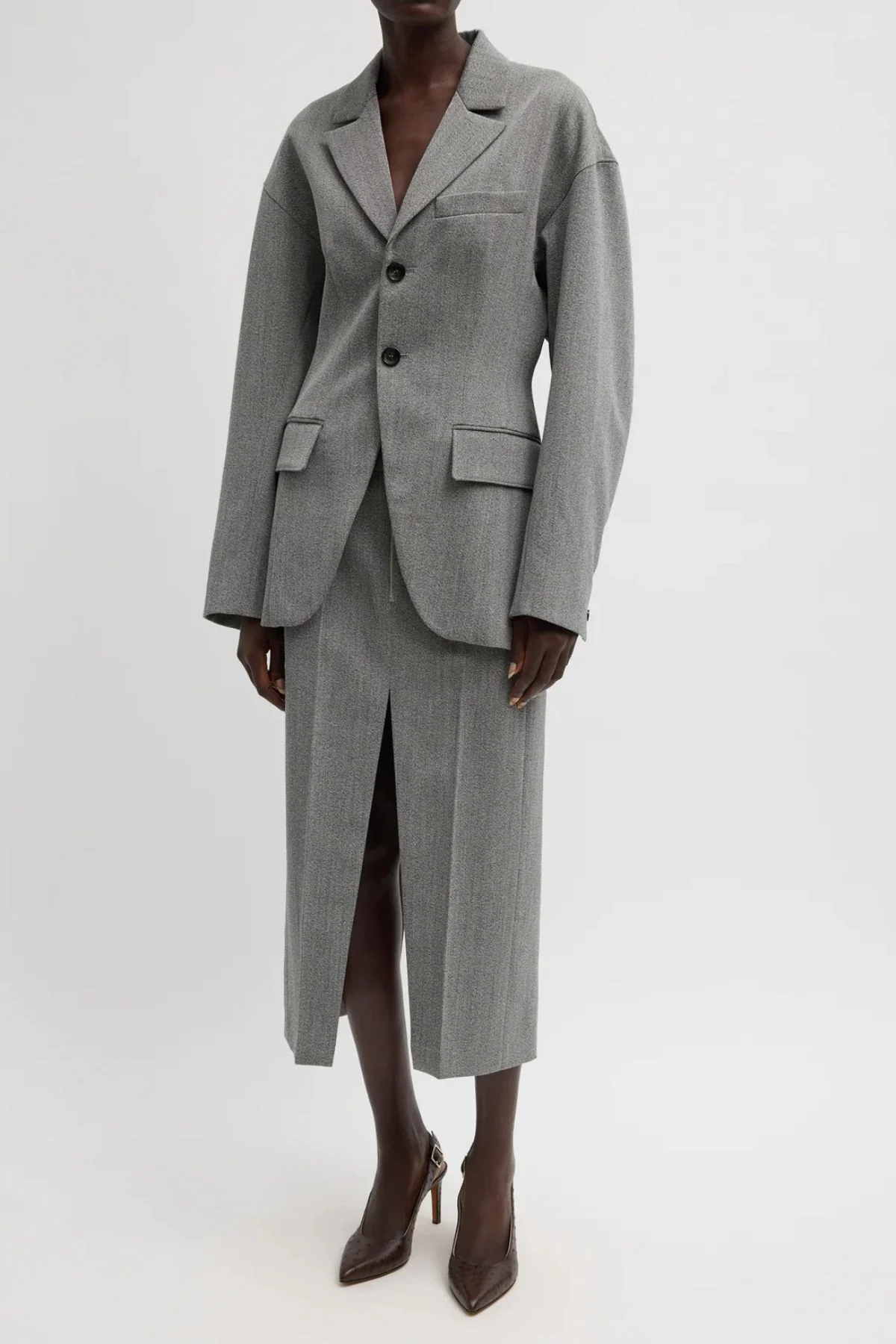 Tibi Wool Sculpted Blazer - Grey Multi - Image 5