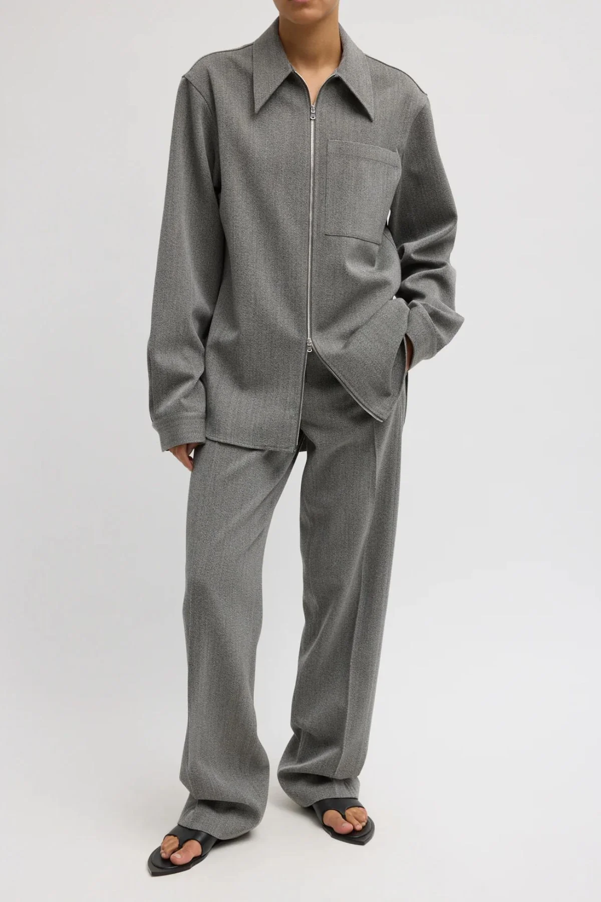 Tibi Wool Zipper Jacket - Grey Multi
