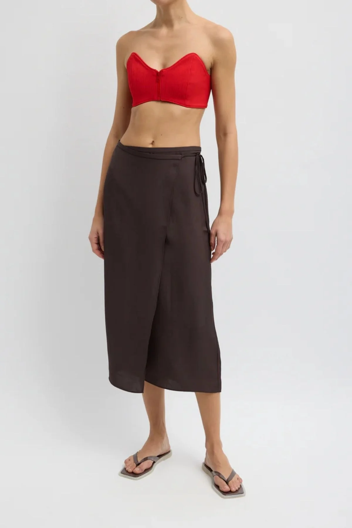Tibi Summer Slip Wrap Skirt - Chocolate Brown