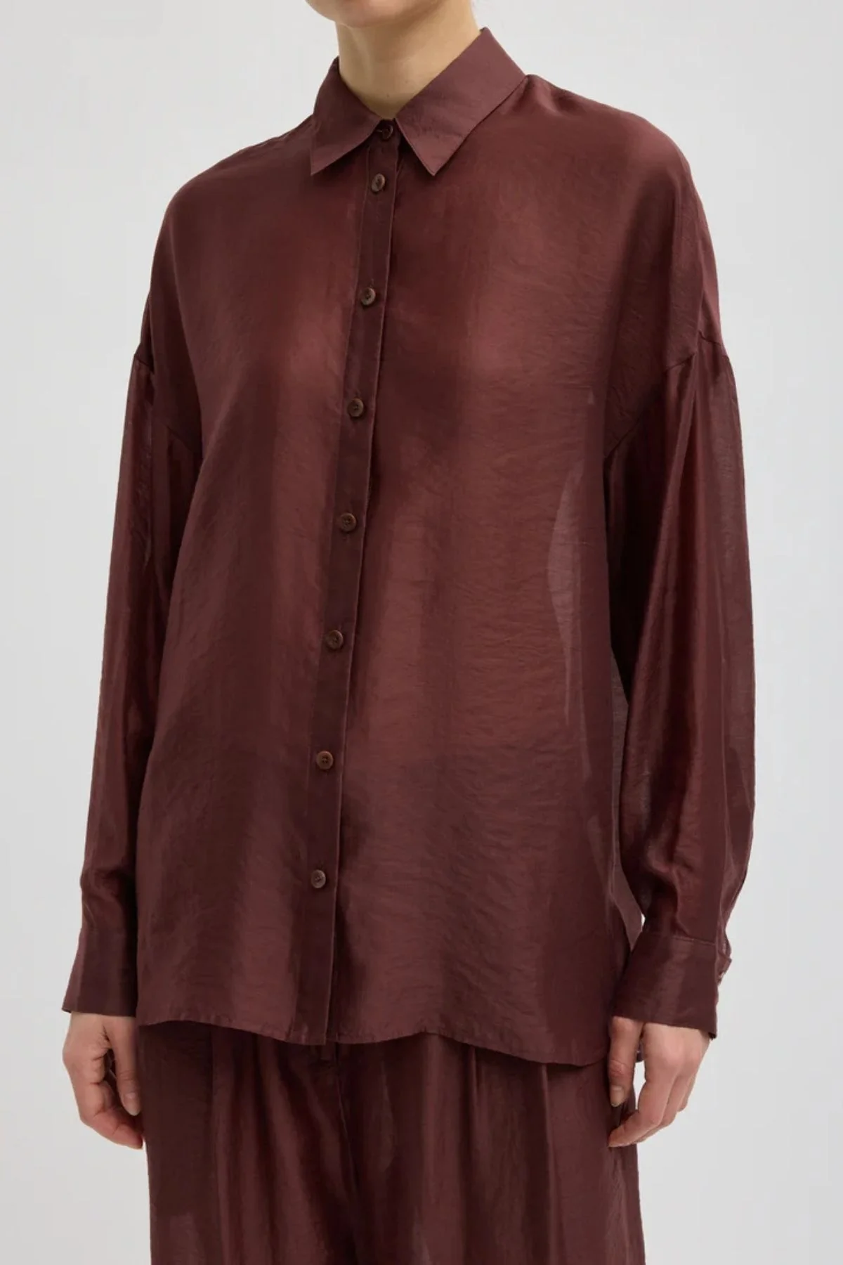Tibi Summer Voile Oversized Shirt - Russet Brown - Image 5