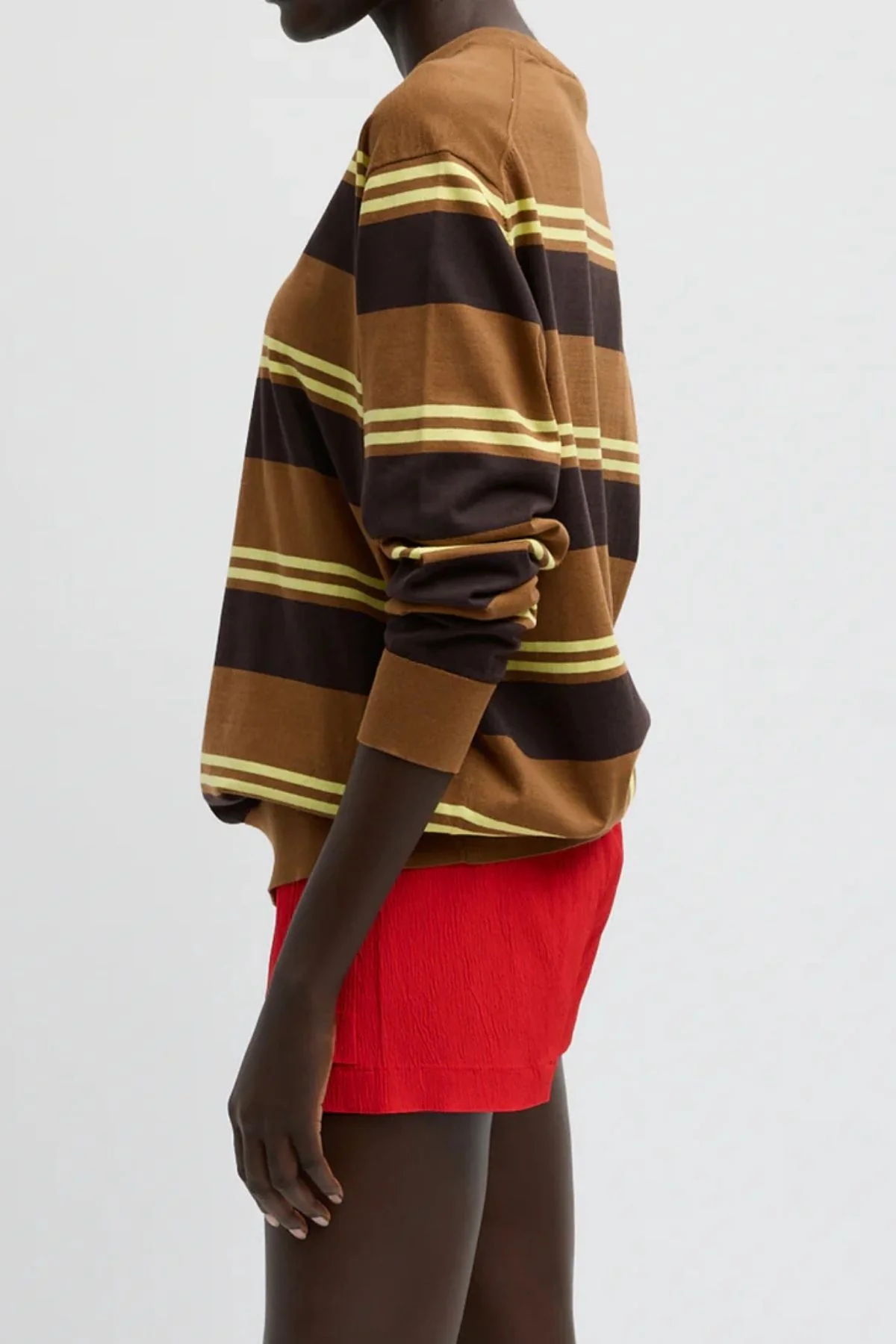 Tibi  Super Fine Gauge Striped Perfect Crewneck - Brown Multi - Image 2
