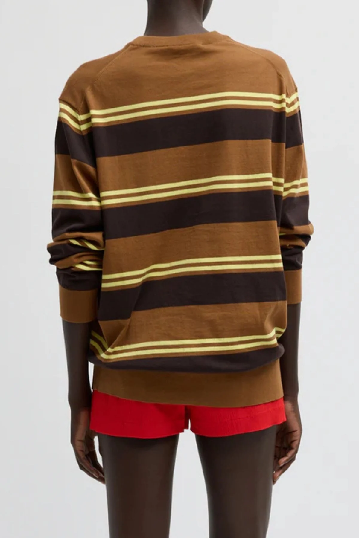 Tibi  Super Fine Gauge Striped Perfect Crewneck - Brown Multi - Image 3
