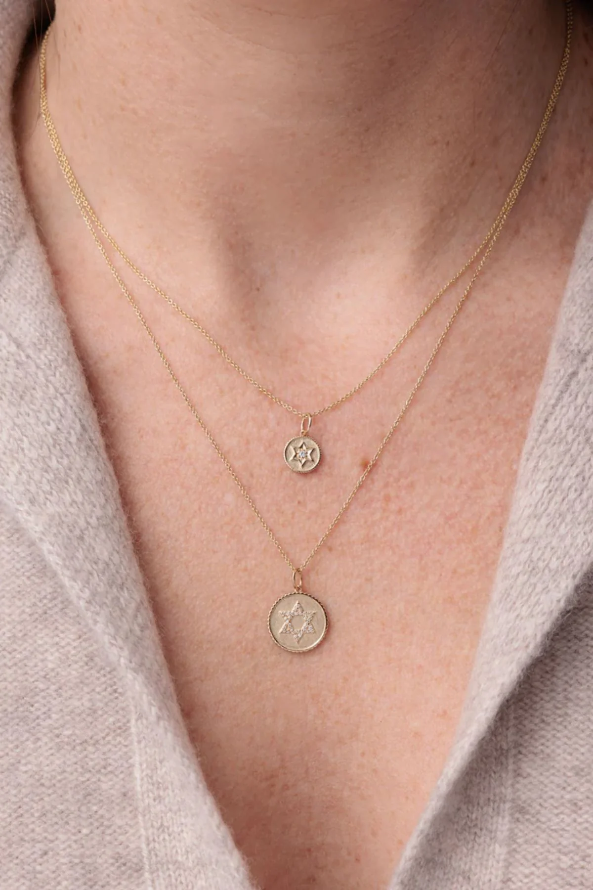 Sydney Evan Tiny Baby Star of David Coin Necklace - Yellow Gold - Image 3