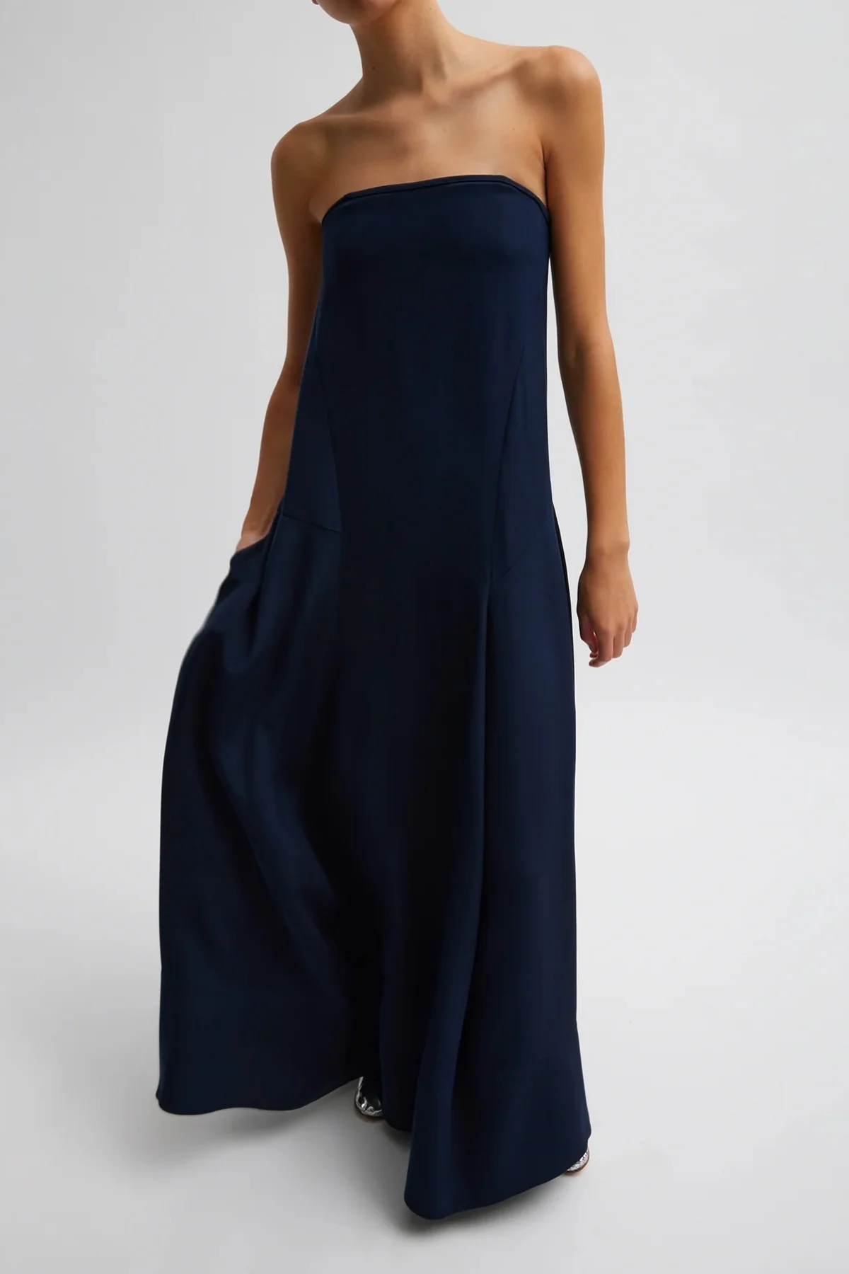 Tibi 4 Ply Silk Strapless Sculpted Dress - Dark Navy - Image 3