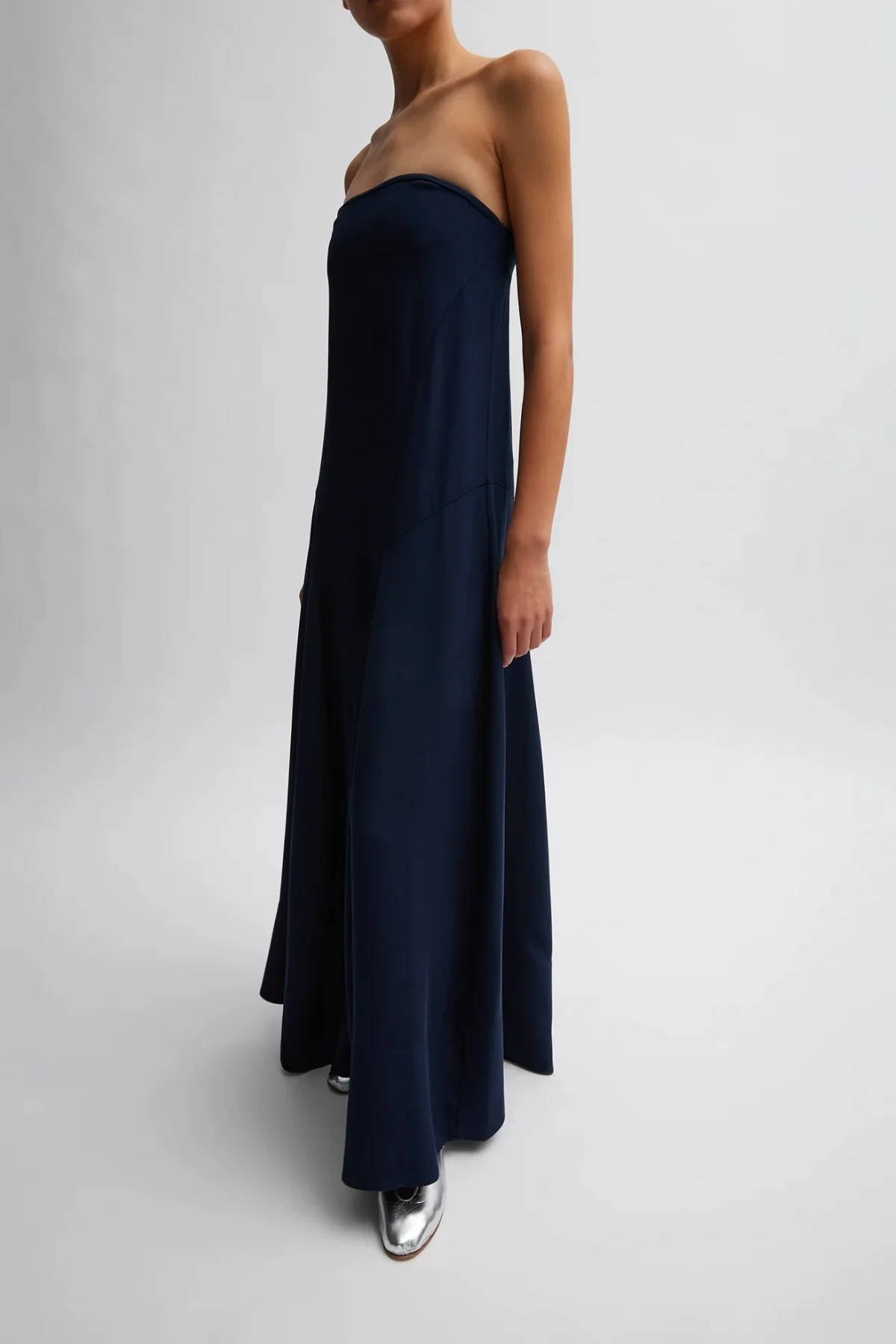 Tibi 4 Ply Silk Strapless Sculpted Dress - Dark Navy - Image 4