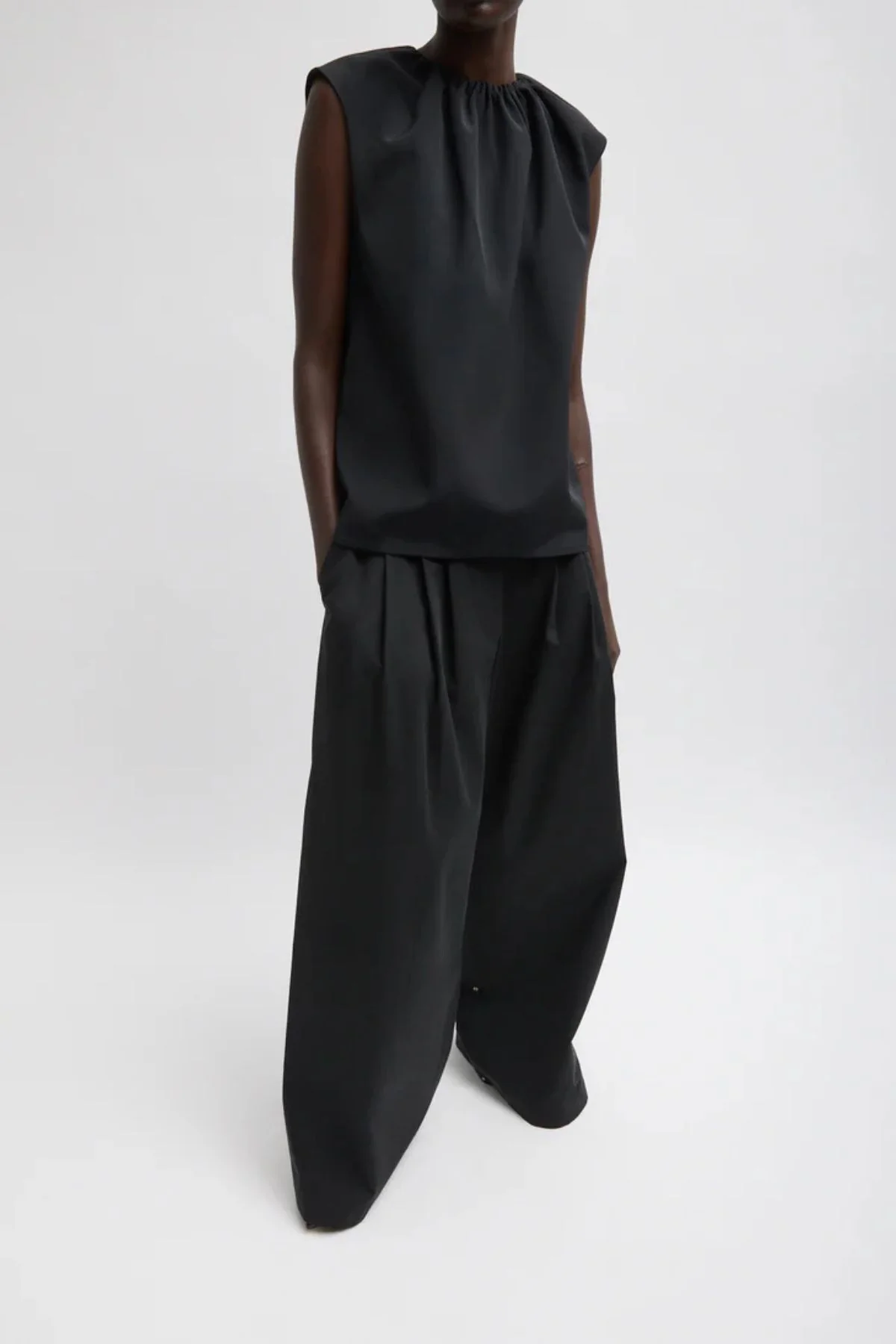Tibi Bio Twill Triple Pleat Pant - Black