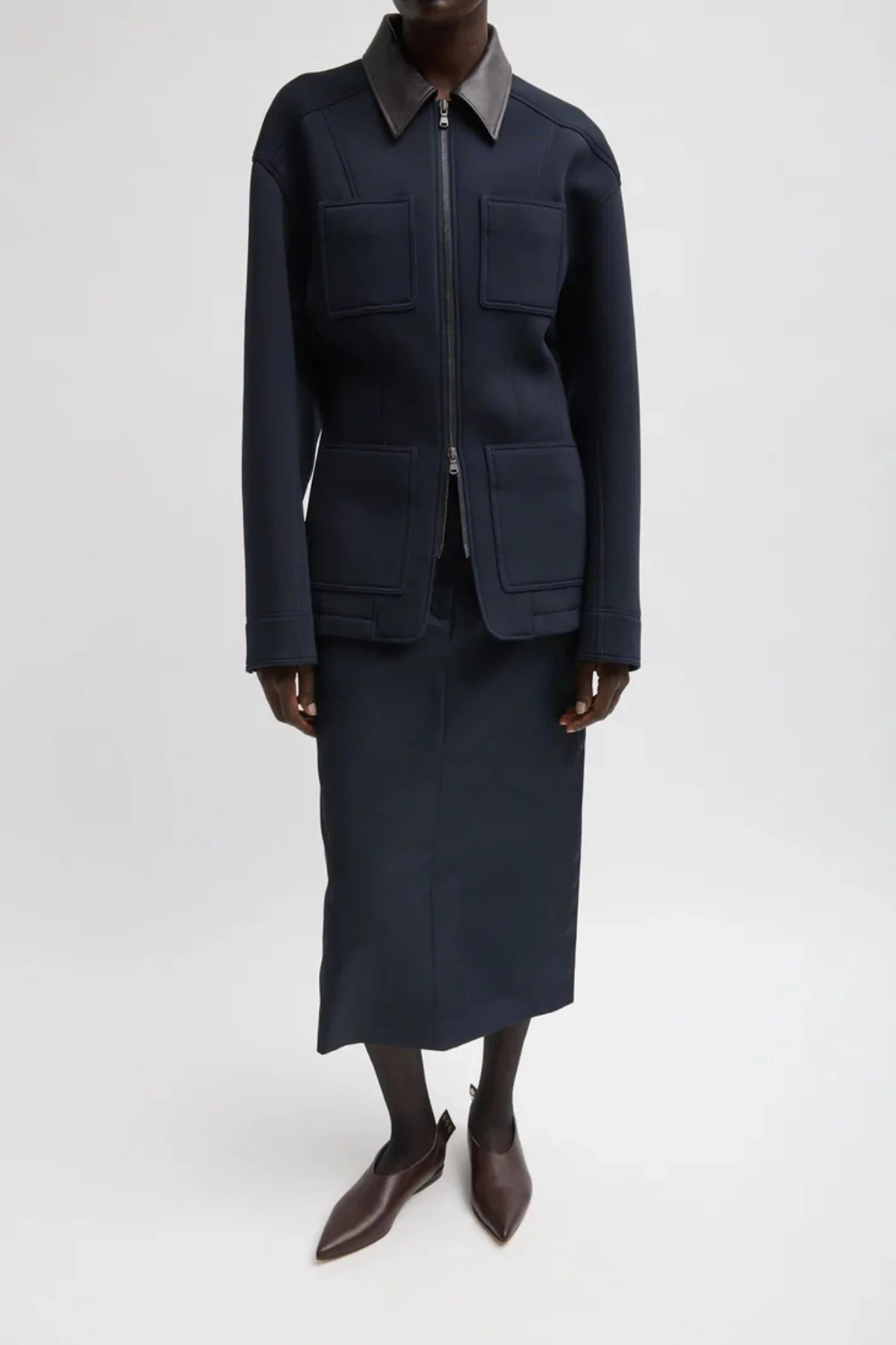 Tibi Bonded Sculpted Workmen Jacket - Navy