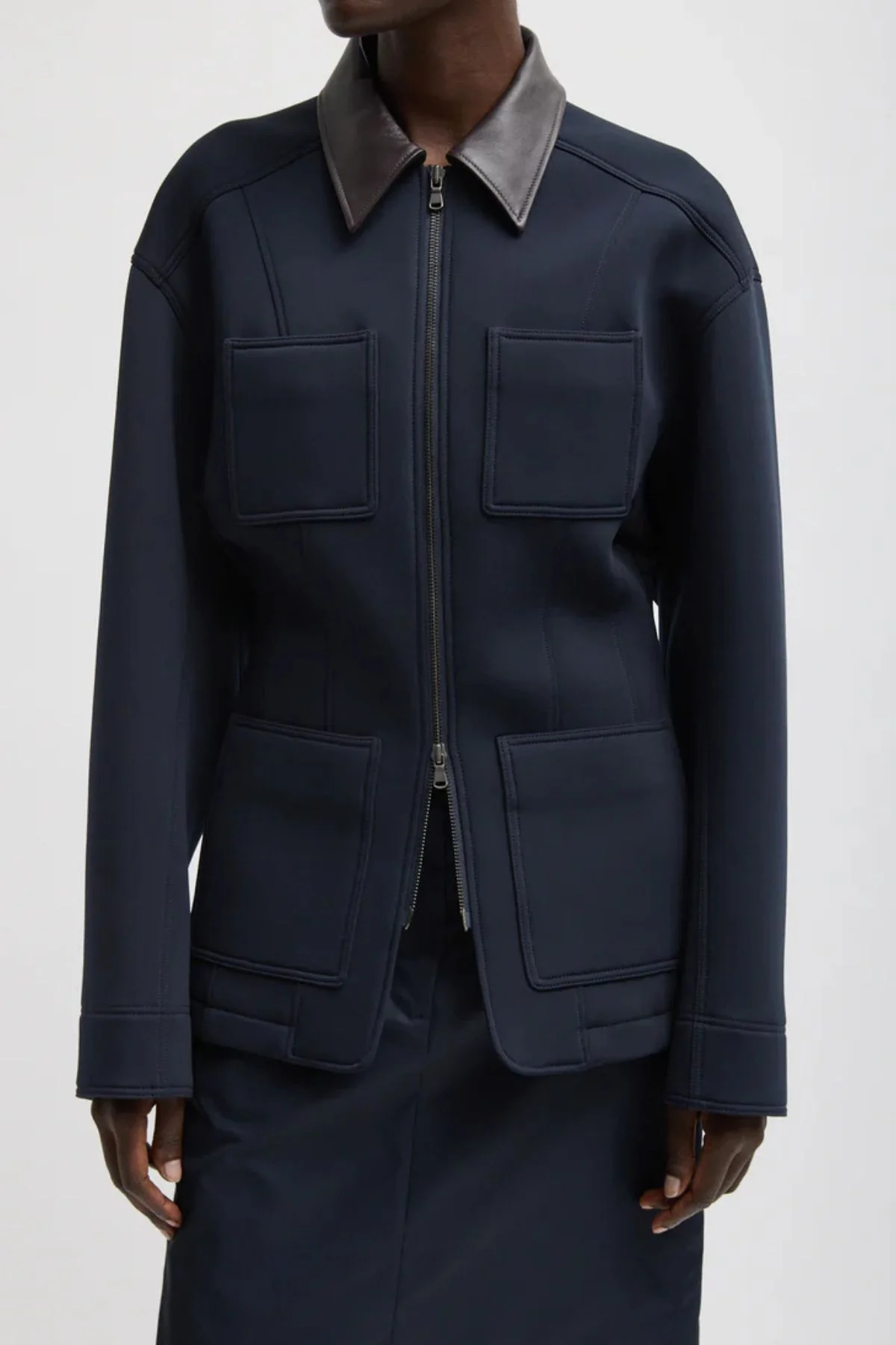 Tibi Bonded Sculpted Workmen Jacket - Navy - Image 4