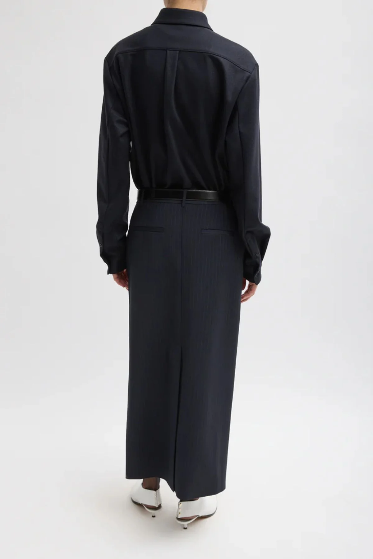 Tibi Dominic Pinstripe Long Trouser Skirt - Navy - Image 2