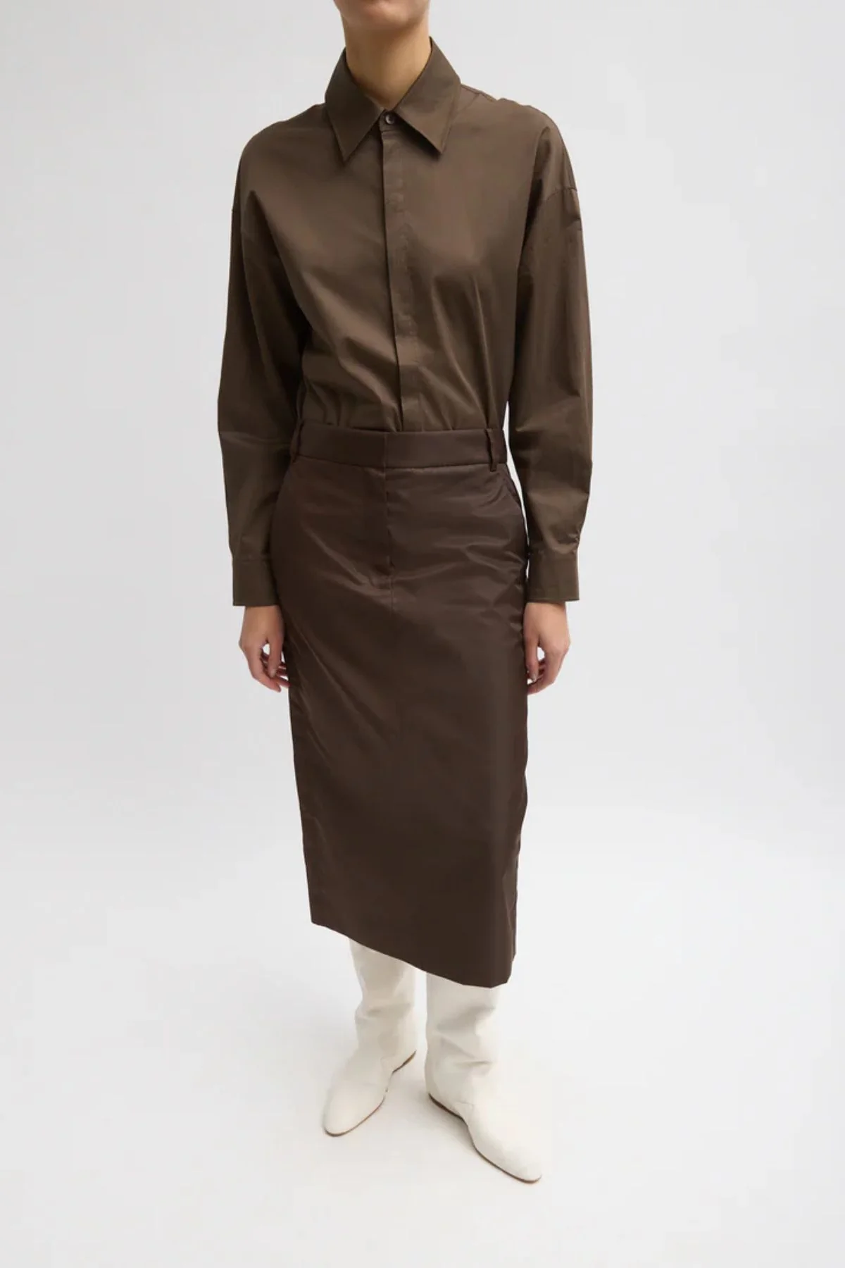 Tibi Eco Nylon Midi Trouser Skirt - Brown