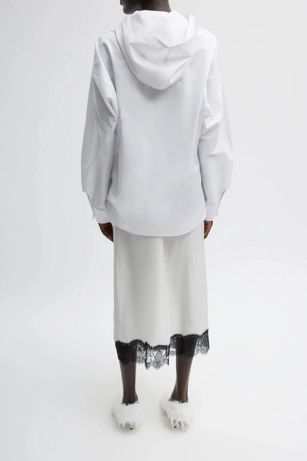 Tibi Eco Poplin Hooded Shirt - White - Image 2