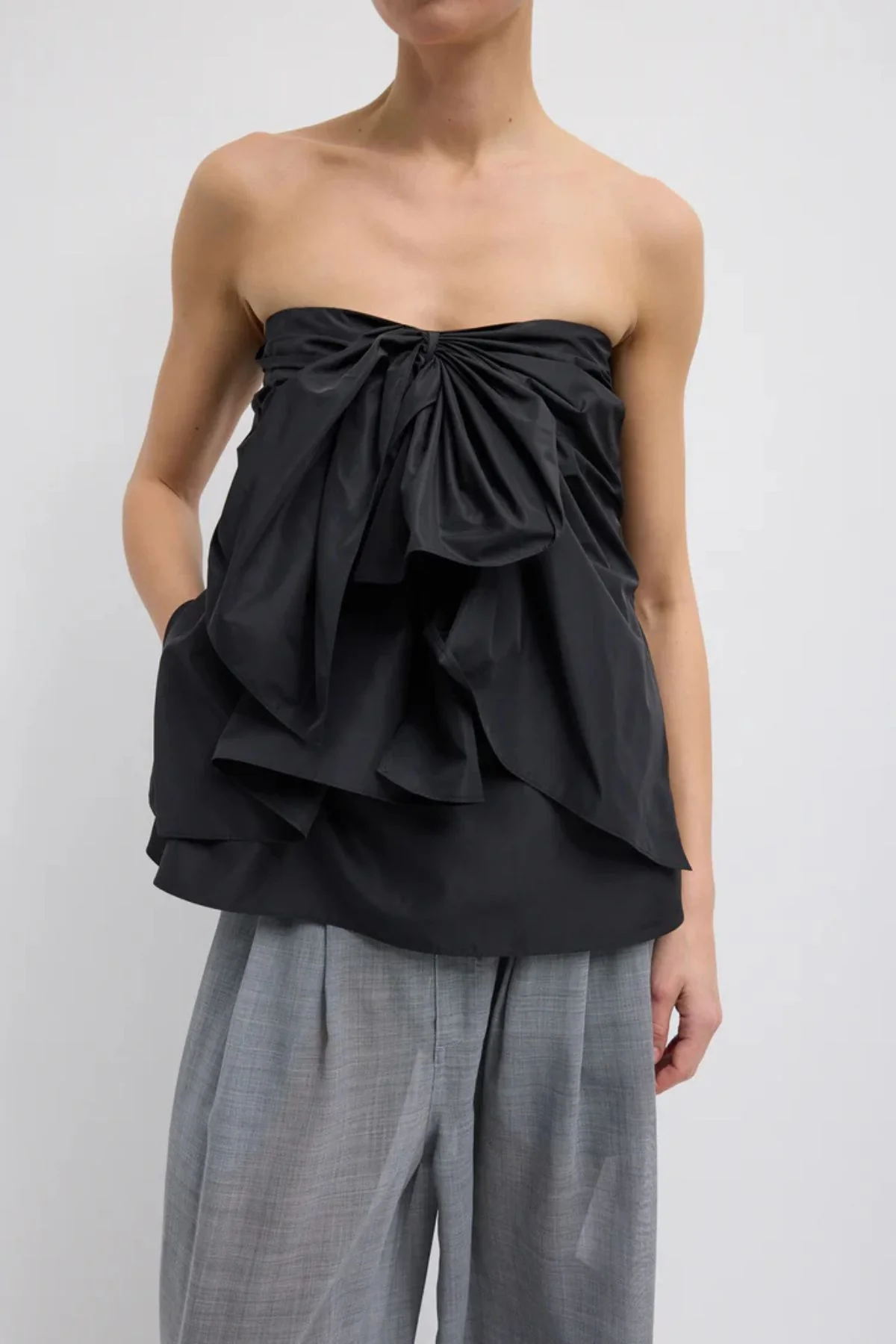 Tibi Italian Sporty Nylon Strapless Top - Black - Image 4