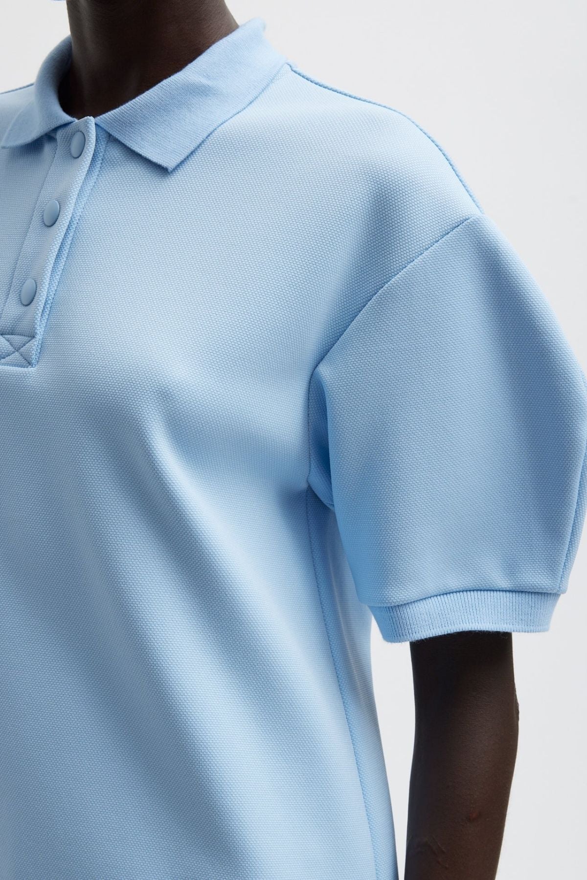 Tibi Luxe Pique Polo Shirt - Light Blue - Image 2